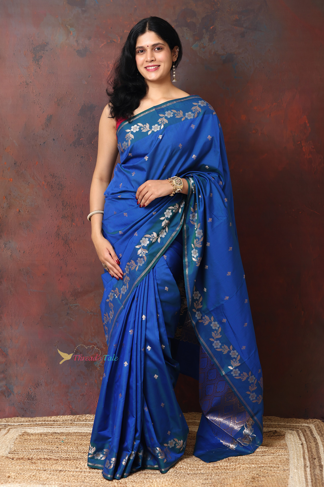 Electric Blue Saree With Muted Zari Motifs