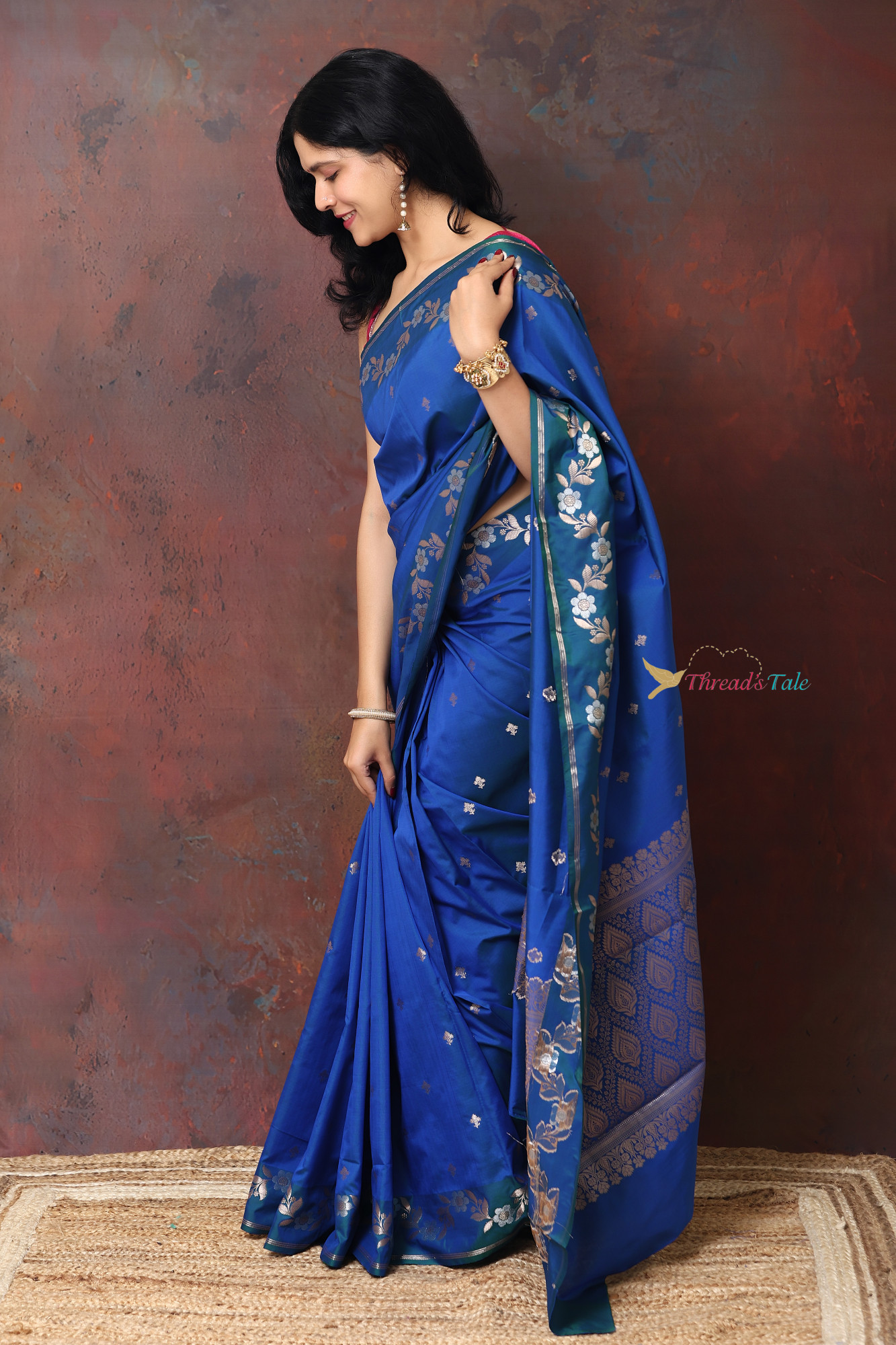 Electric Blue Saree With Muted Zari Motifs