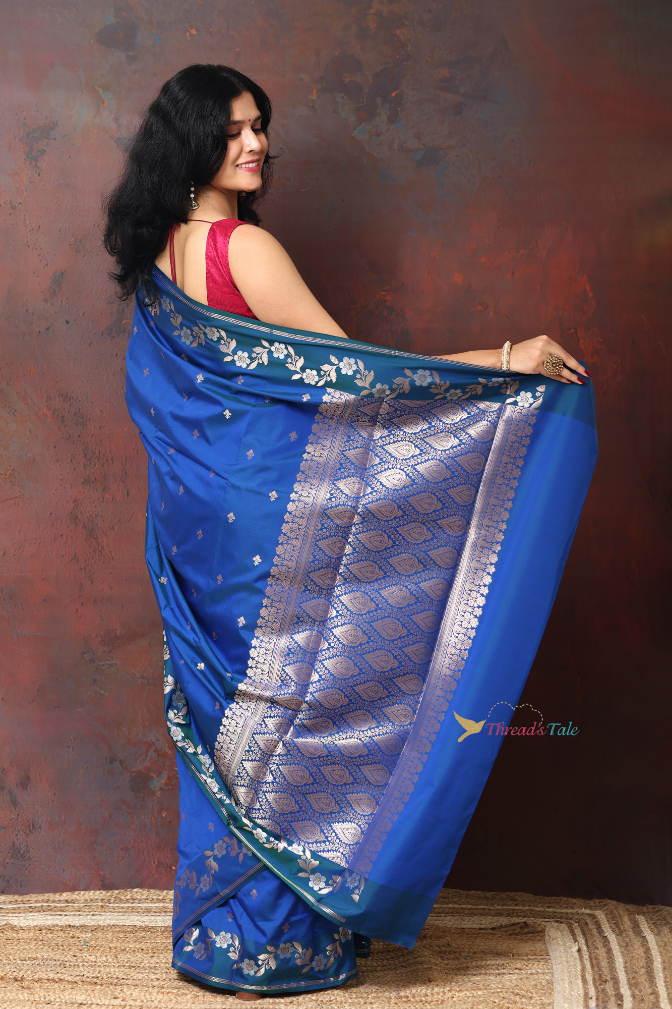 Electric Blue Saree With Muted Zari Motifs