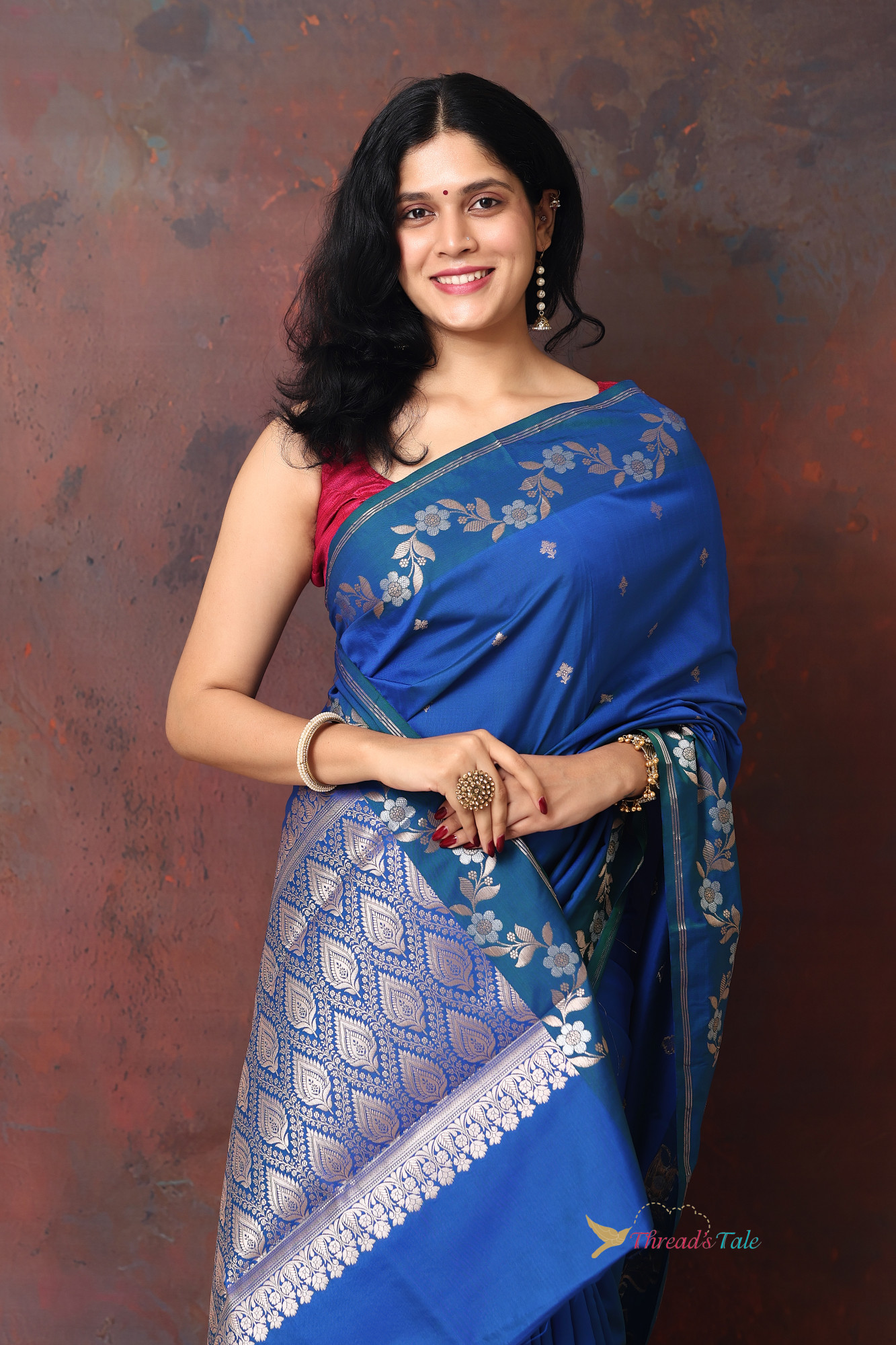 Electric Blue Saree With Muted Zari Motifs