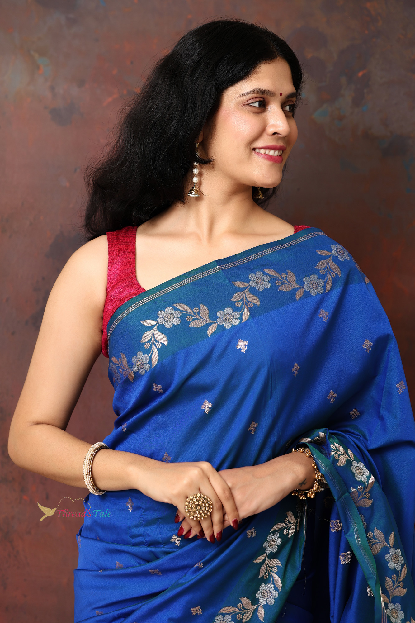 Electric Blue Saree With Muted Zari Motifs