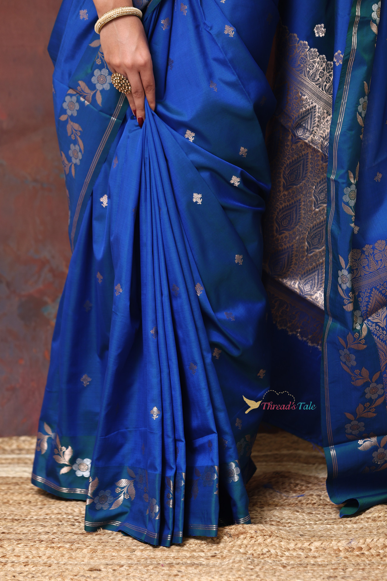 Electric Blue Saree With Muted Zari Motifs