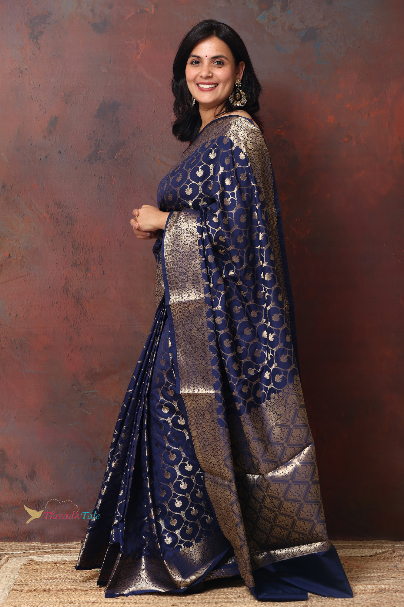 Indigo Golden Brocaded Saree
