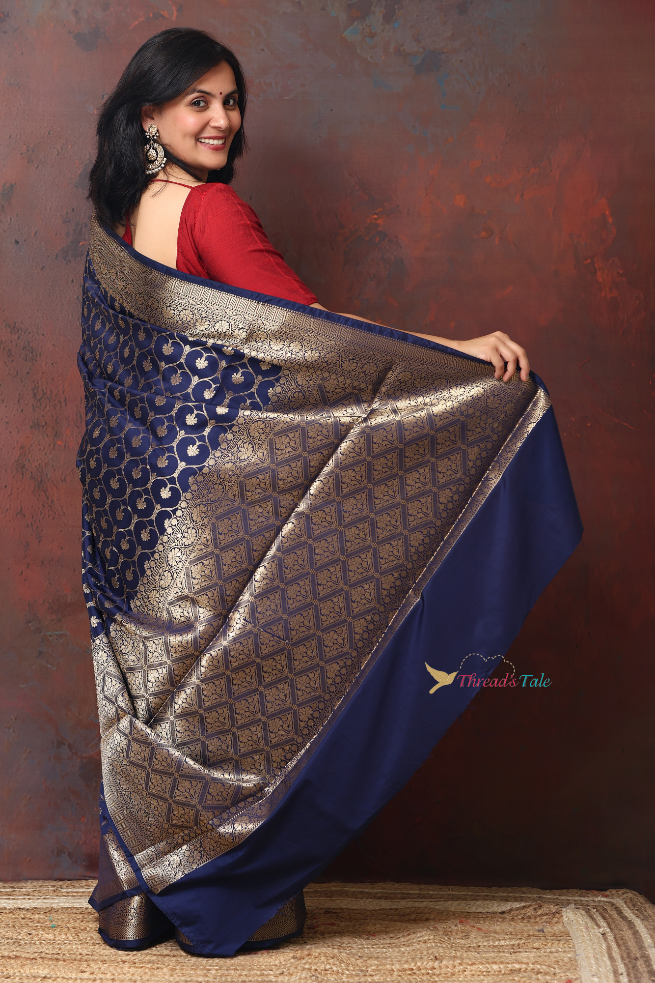 Indigo Golden Brocaded Saree