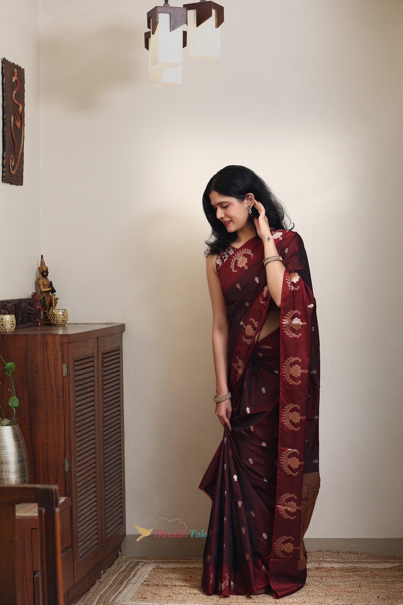 Chocolate Brown Saree With Muted Zari Motifs