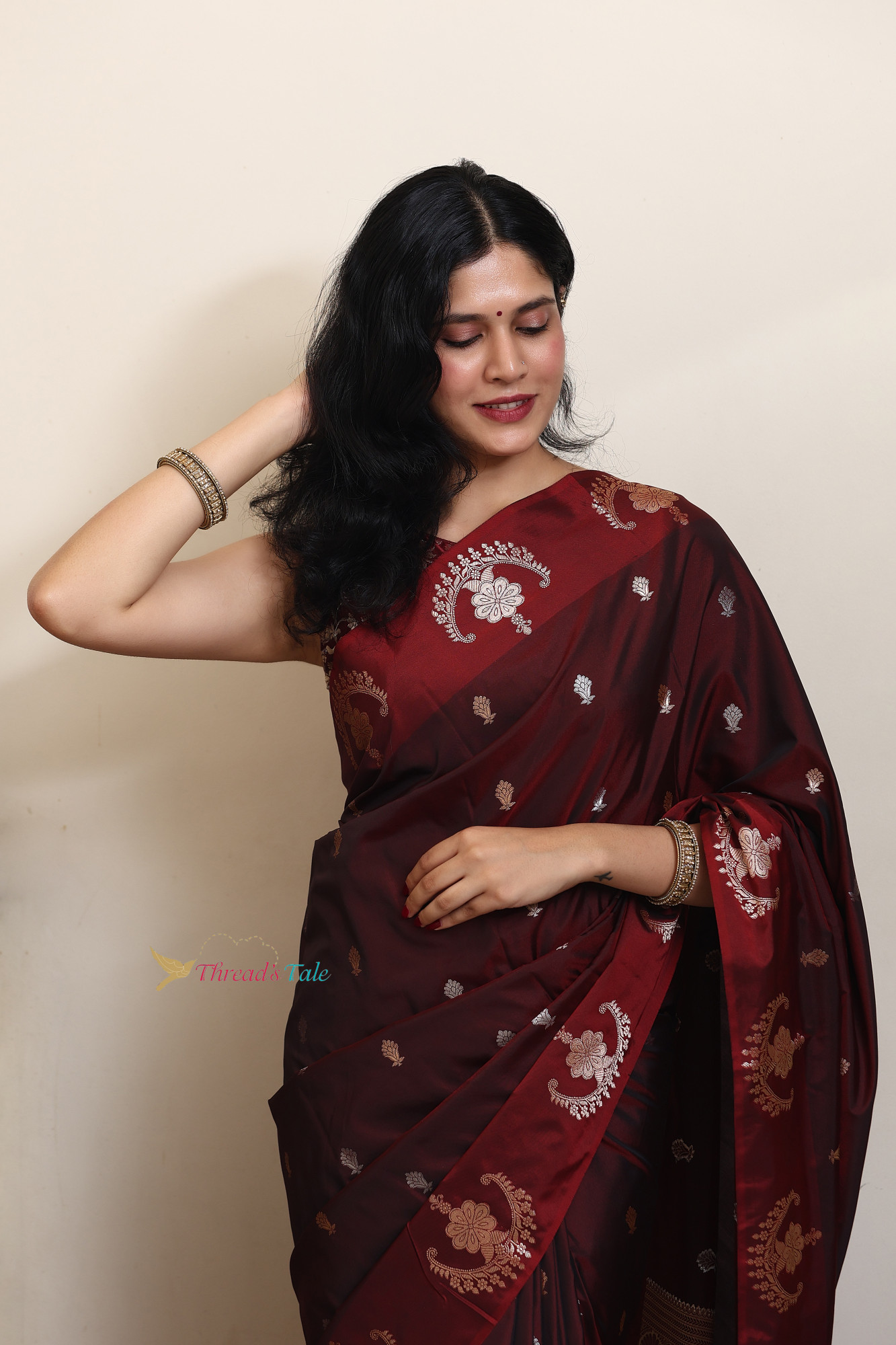 Chocolate Brown Saree With Muted Zari Motifs