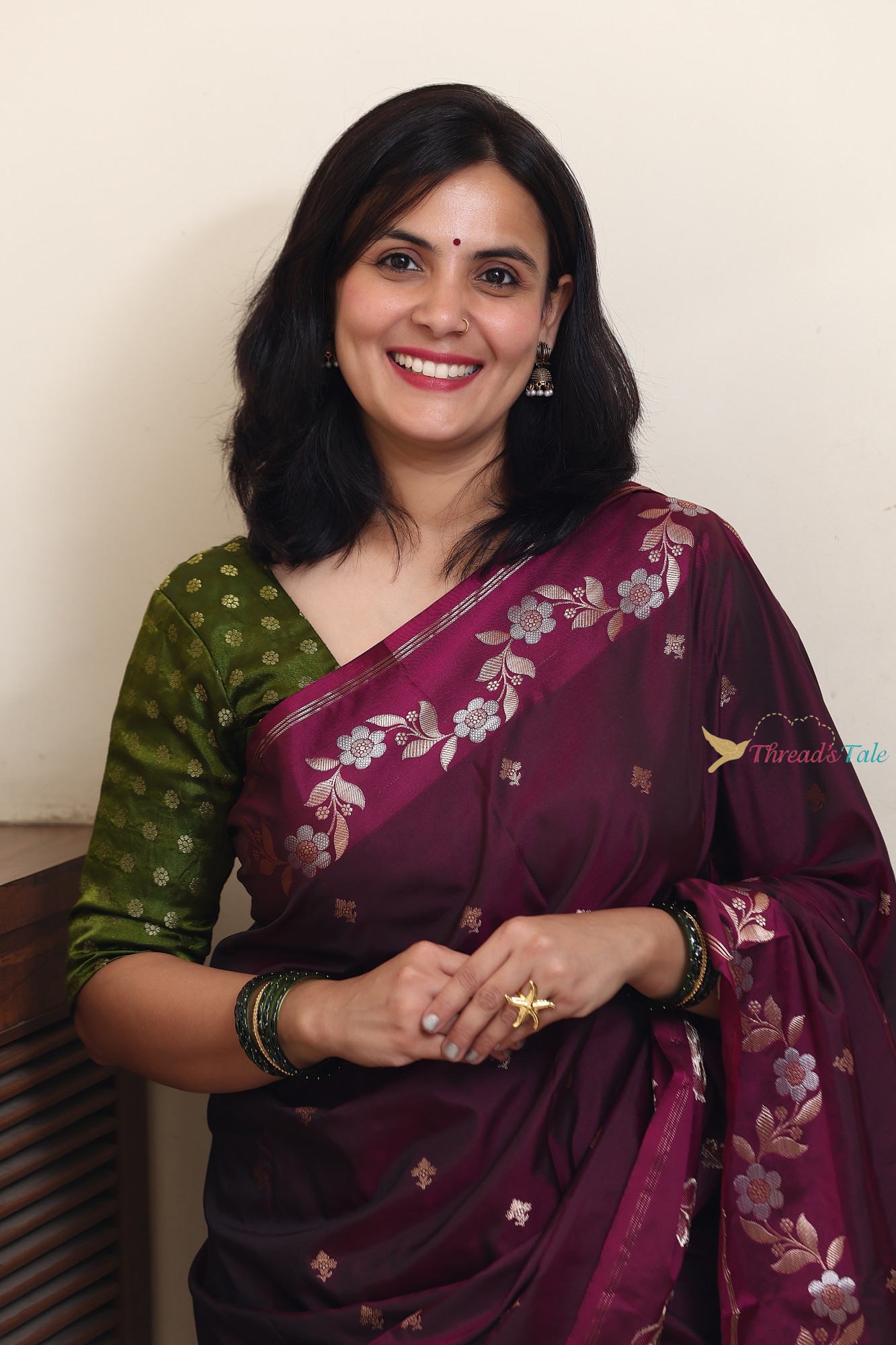 Rustic violet Saree With Muted Zari Motifs And Border