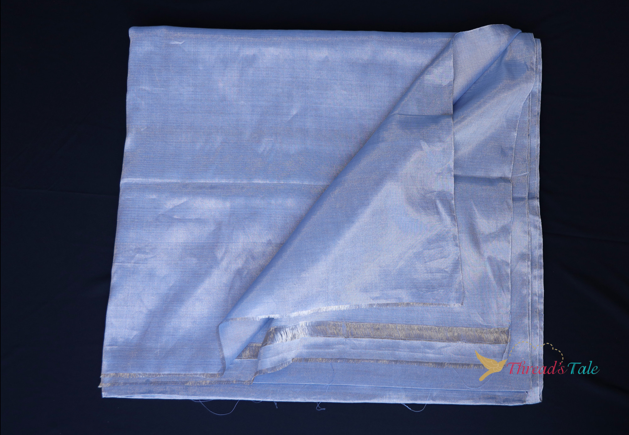 Sky Blue Silver Metallic Handwoven Tissue Chanderi Fabric