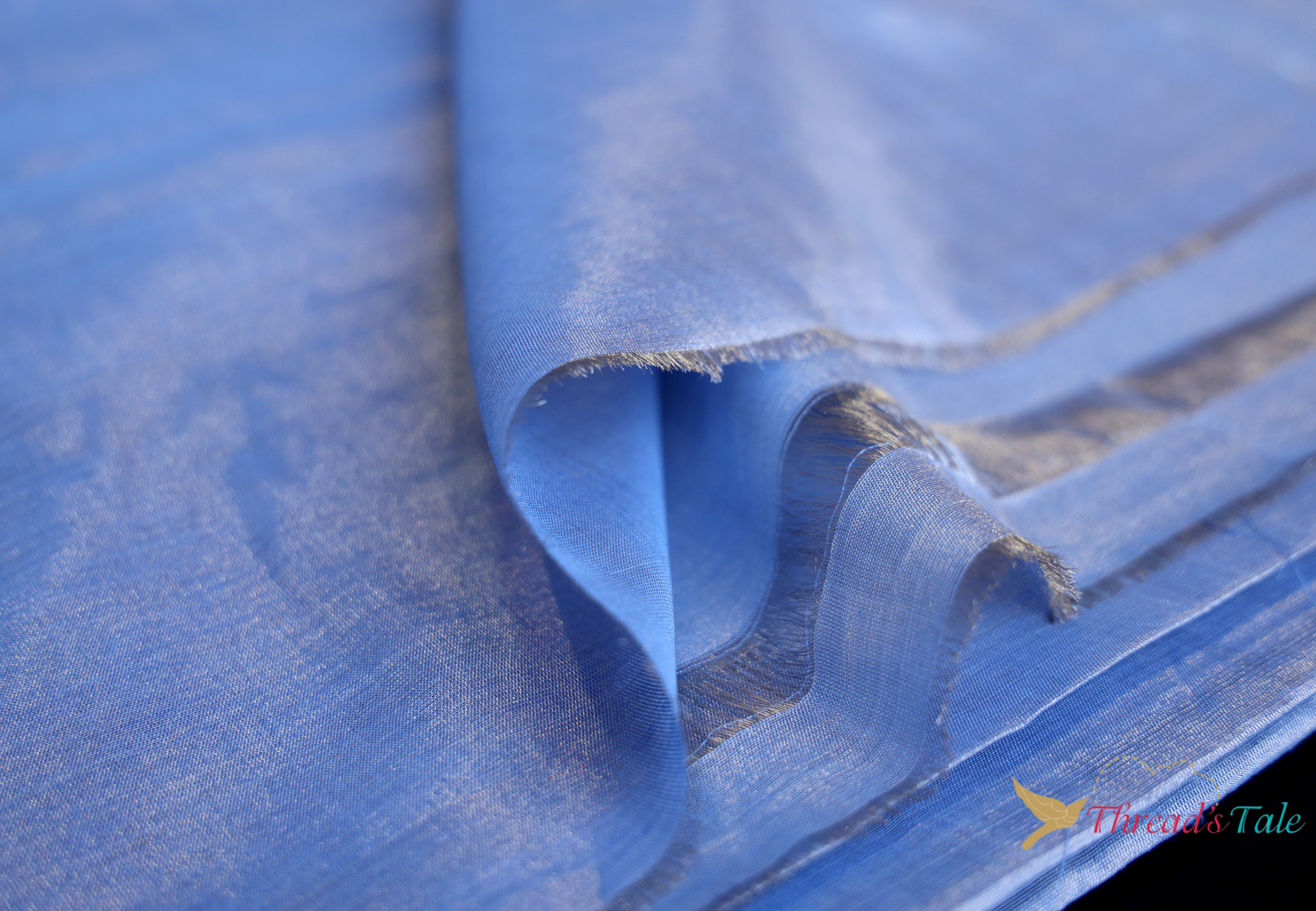 Sky Blue Silver Metallic Handwoven Tissue Chanderi Fabric