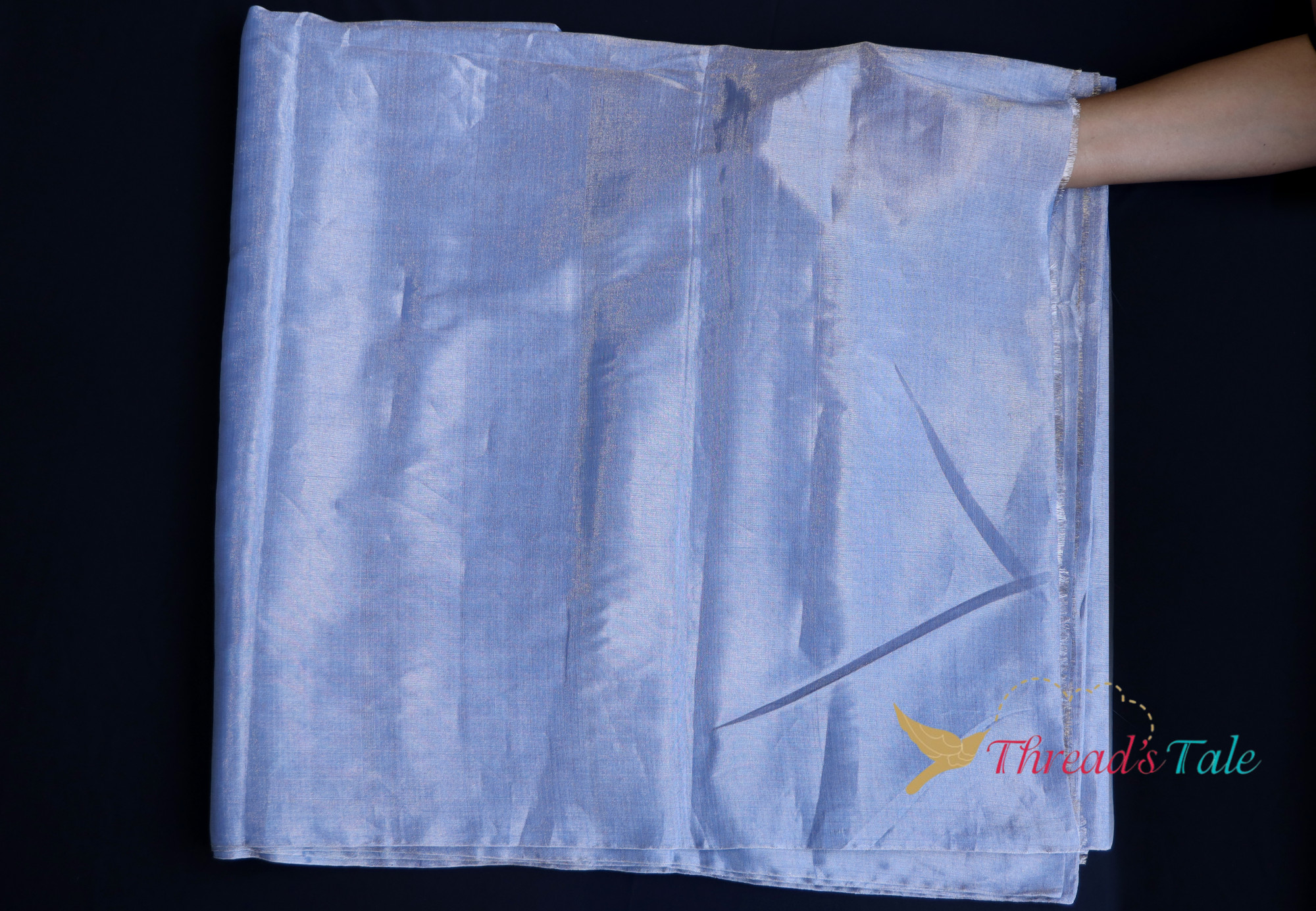 Sky Blue Silver Metallic Handwoven Tissue Chanderi Fabric