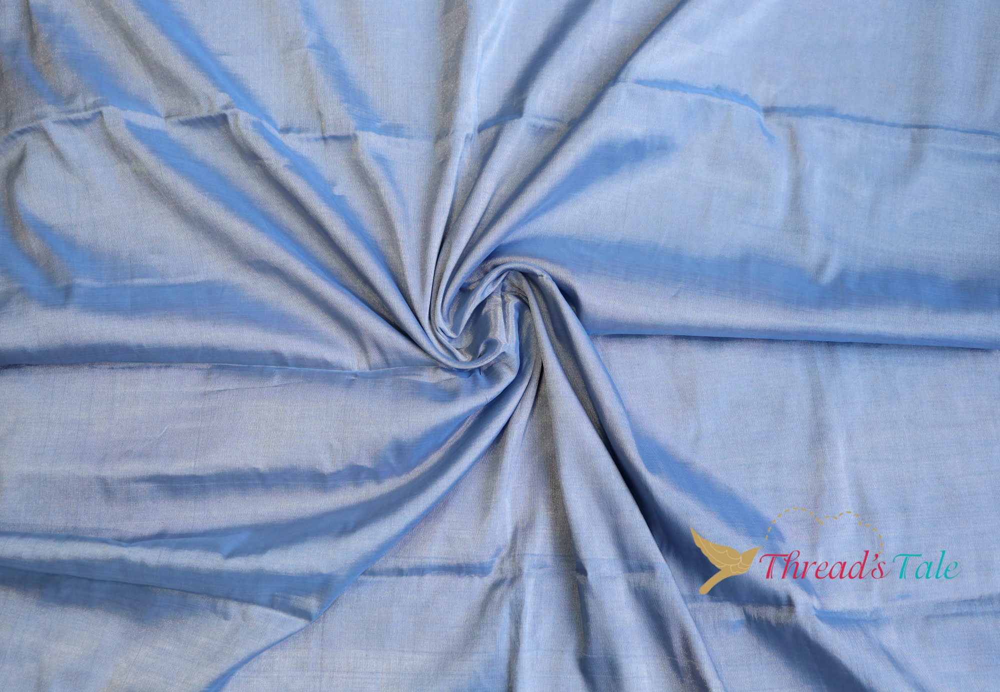 Sky Blue Silver Metallic Handwoven Tissue Chanderi Fabric