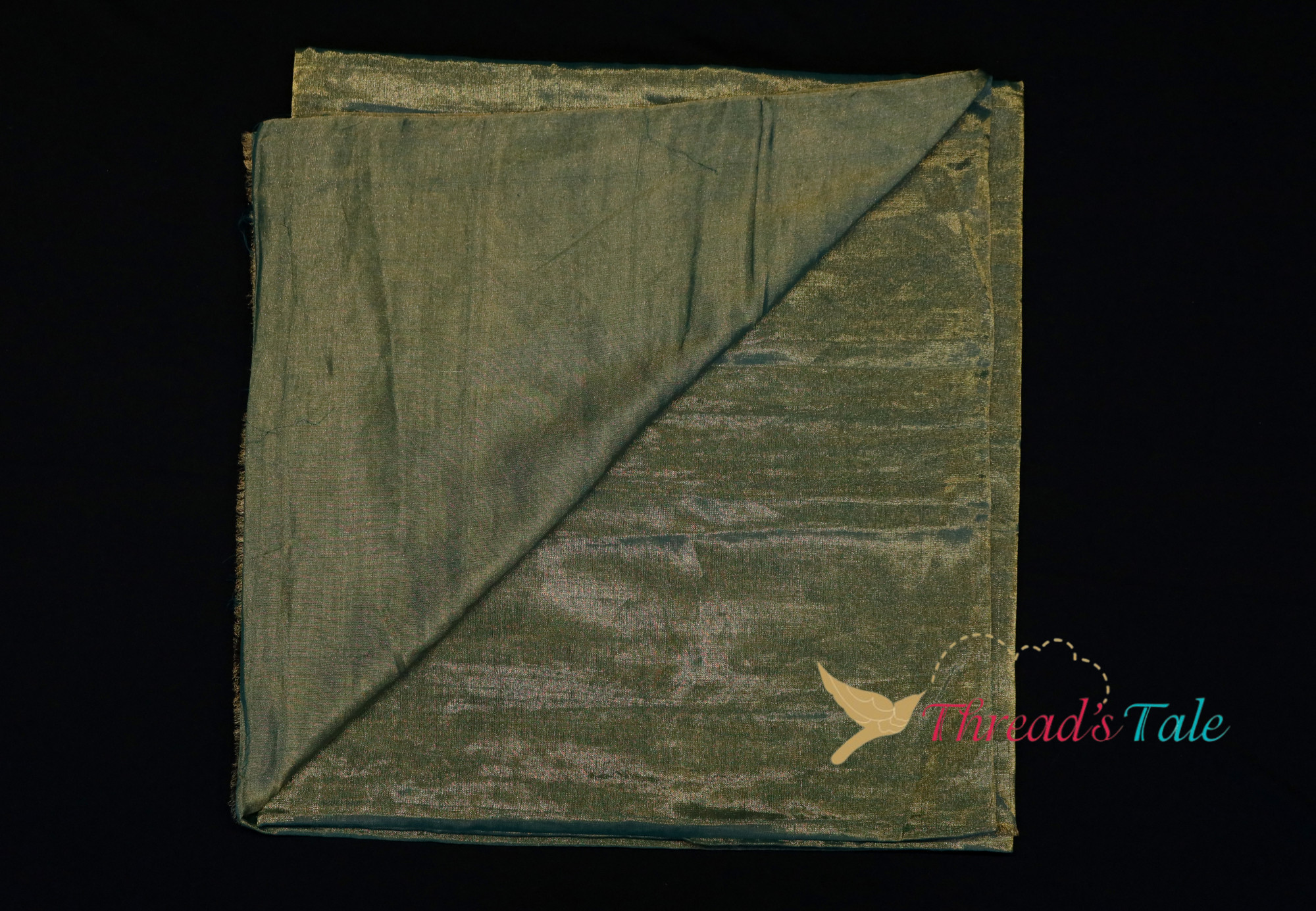 Green Mettalic Gold Tissue Chanderi Fabric