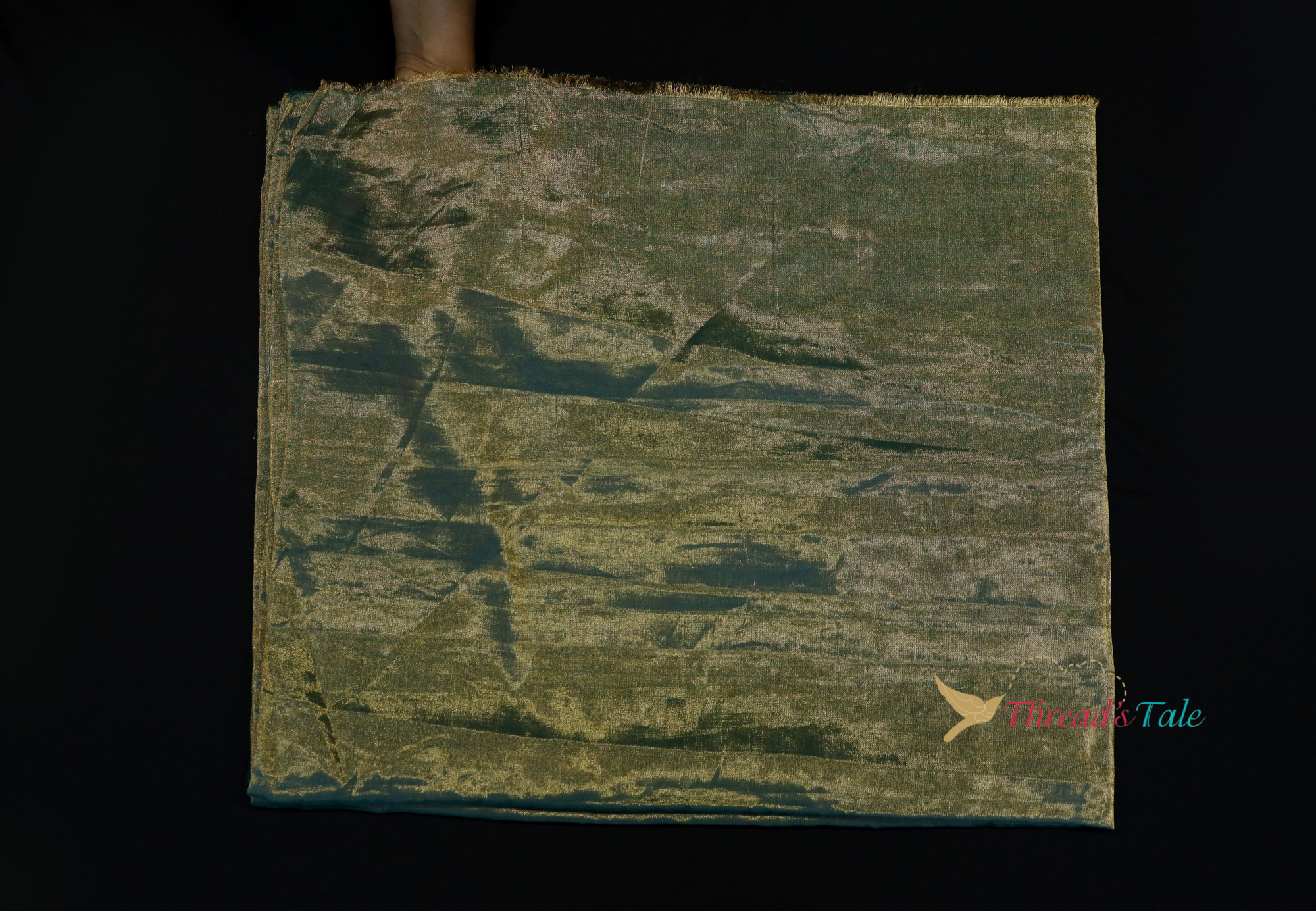 Green Mettalic Gold Tissue Chanderi Fabric