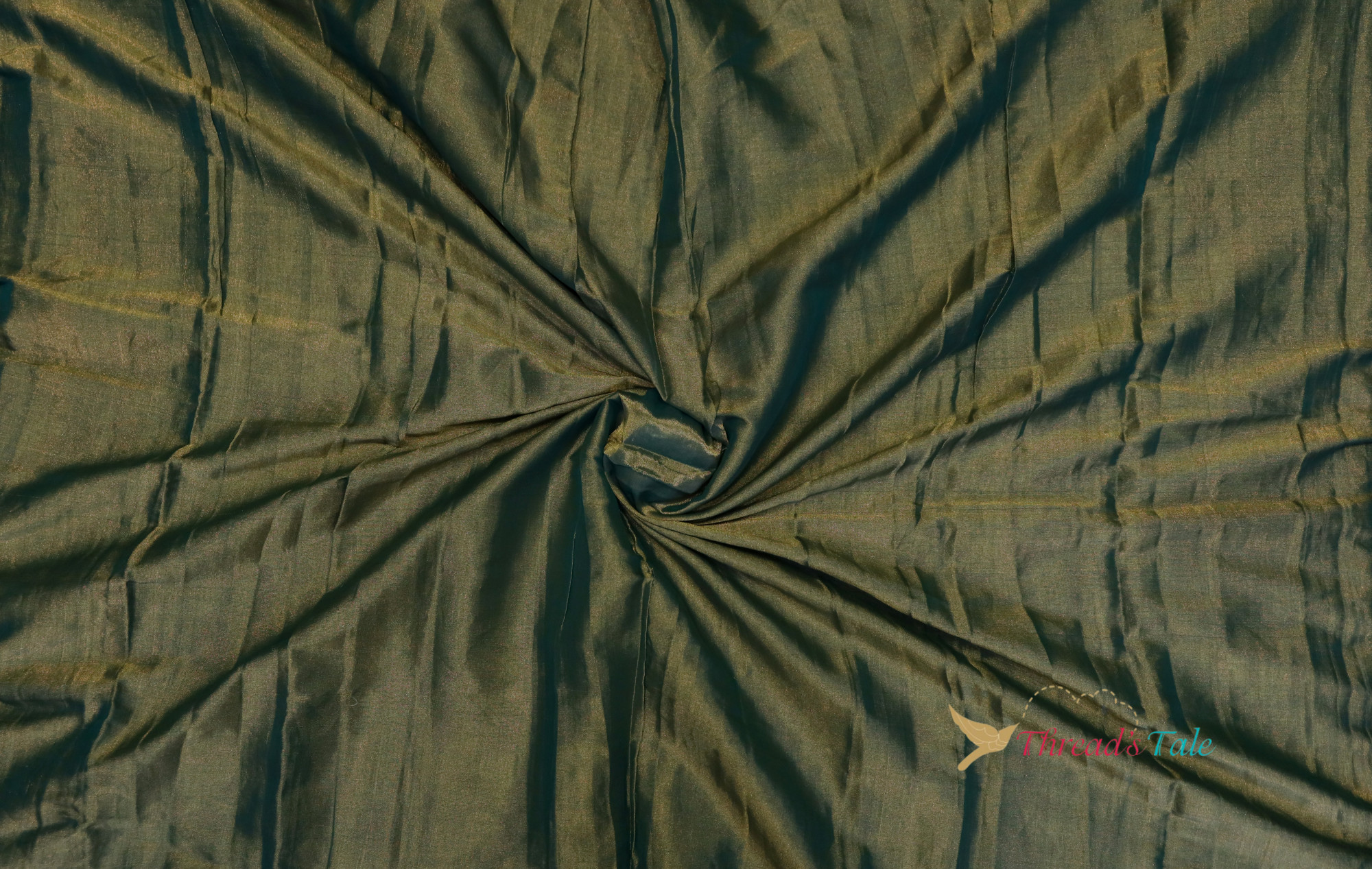 Green Mettalic Gold Tissue Chanderi Fabric