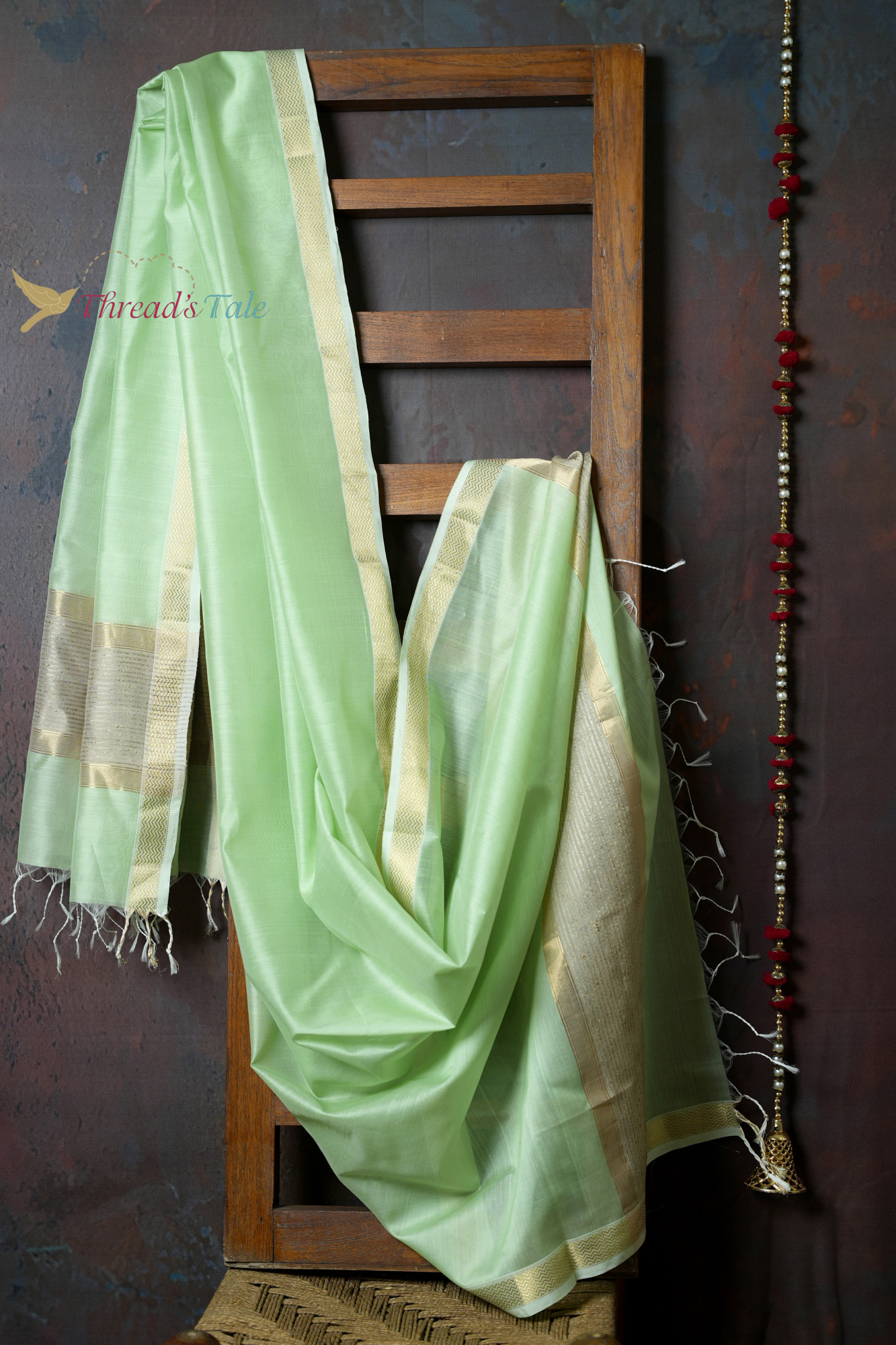 Handwoven Ocean Green Dupatta With Jute Border