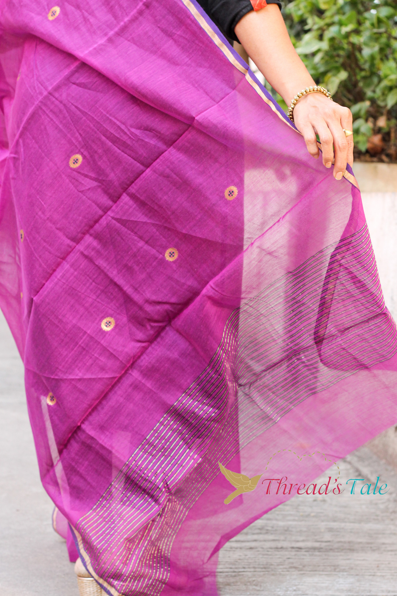 Violet Handwoven Chanderi Silk Dupatta with golden Buties