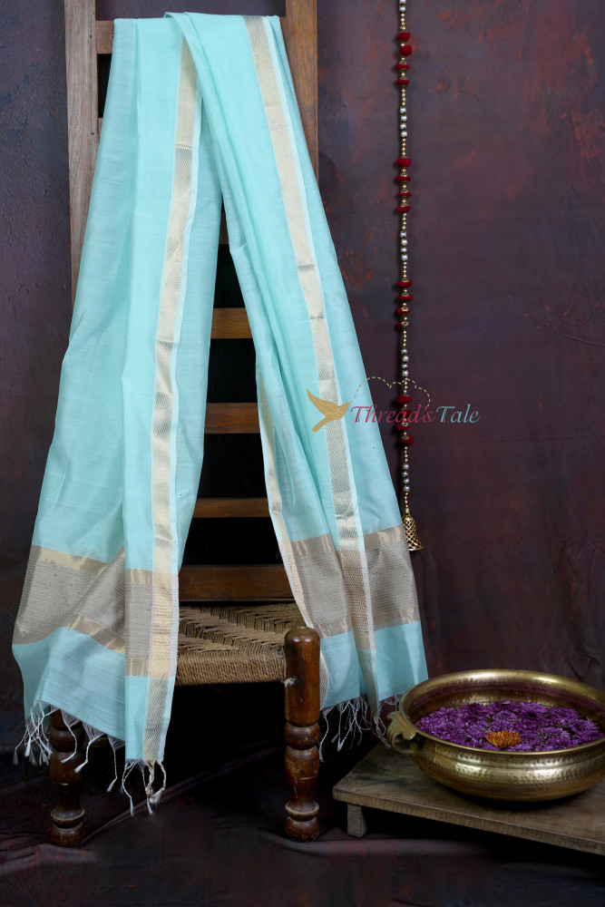 Image of Handwoven Ocean Blue Dupatta With Jute Border