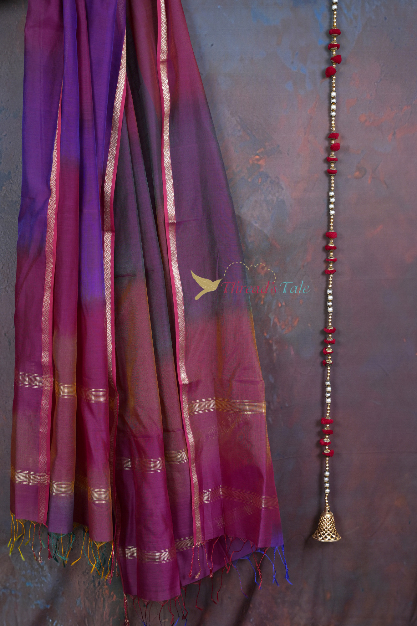 Handwoven Multishaded Dupatta with Tissue Border