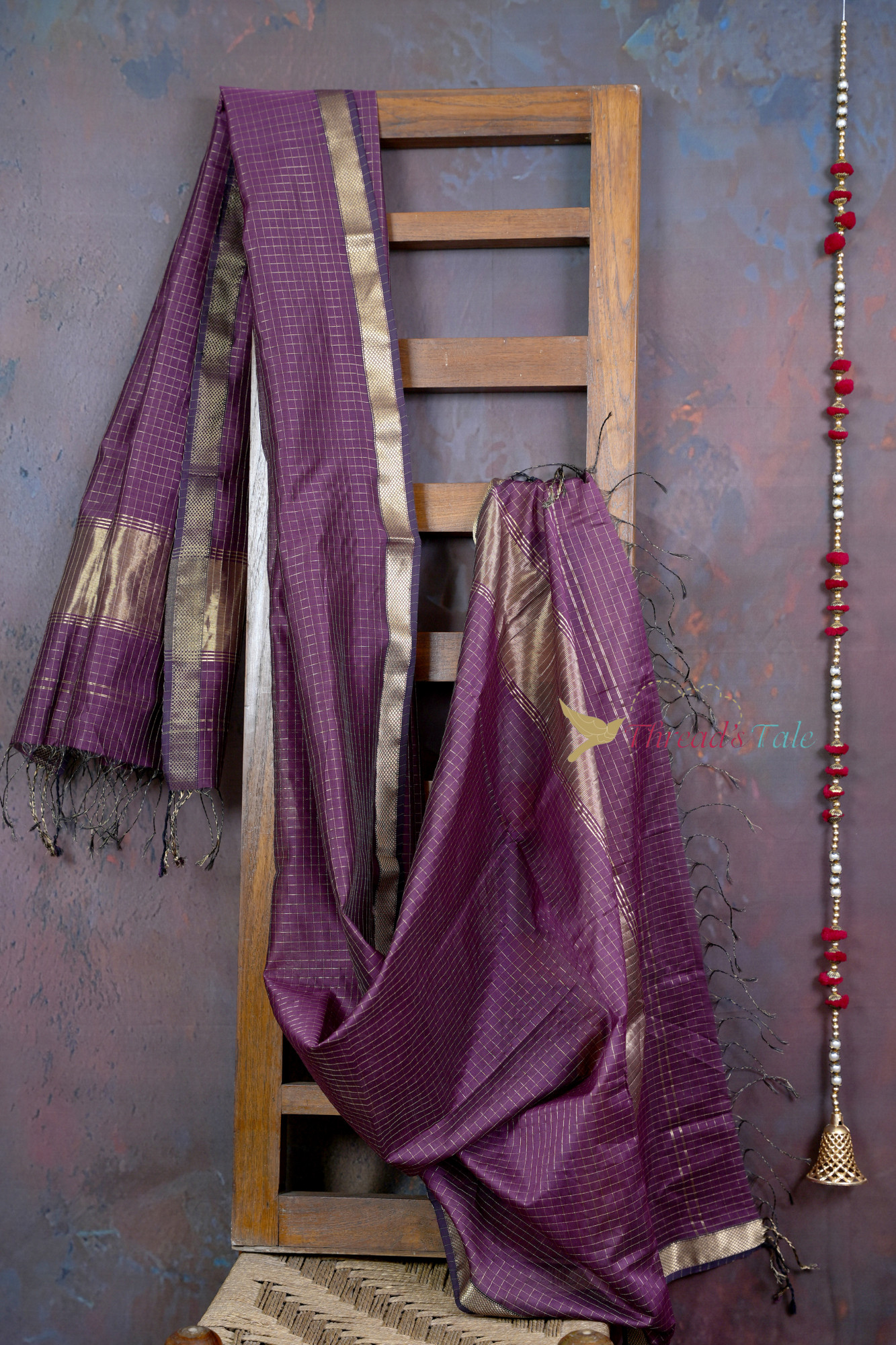 Handwoven Violet Tissue Checks Dupatta