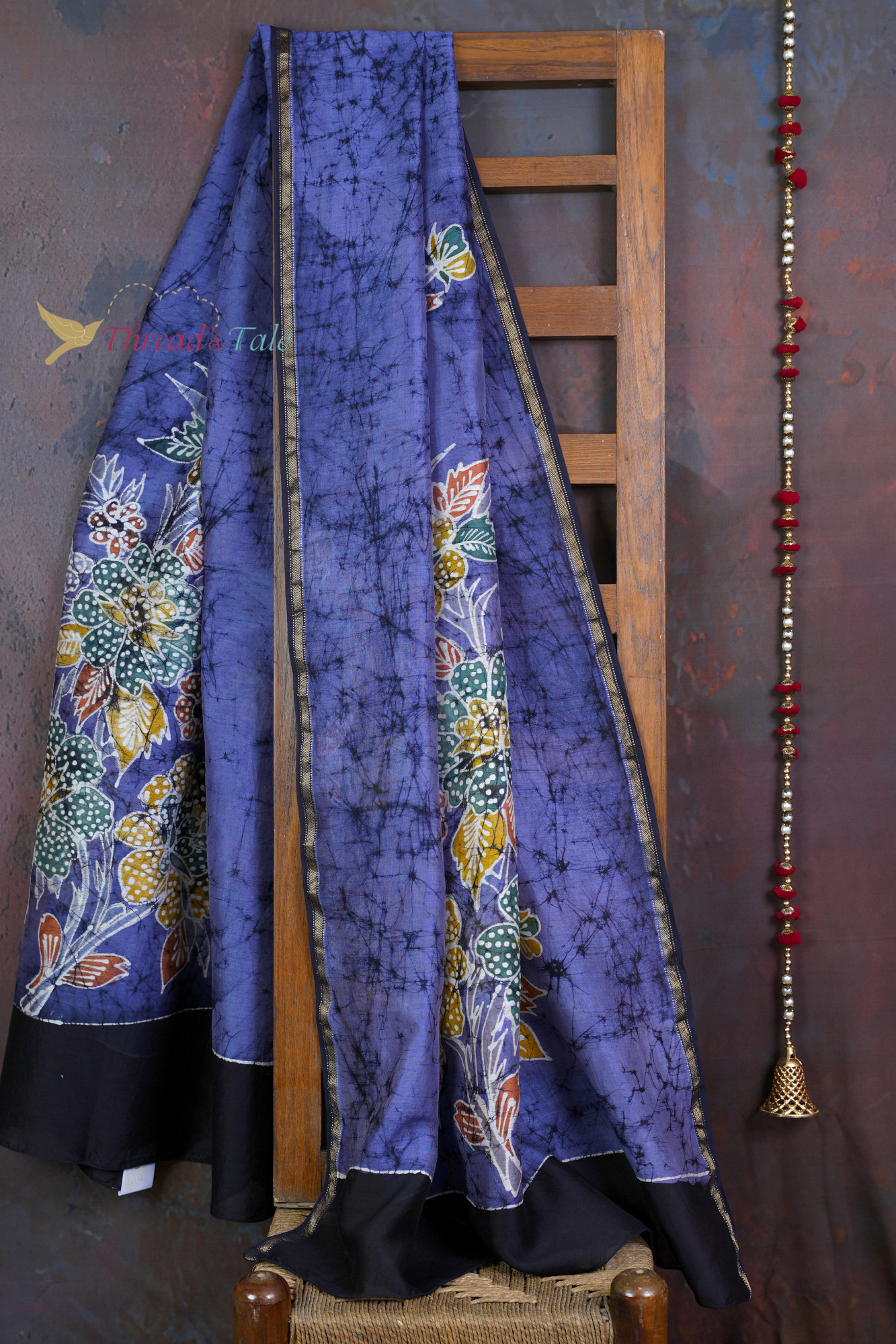 Handcrafted Blue Batik Dupatta With Floral Design