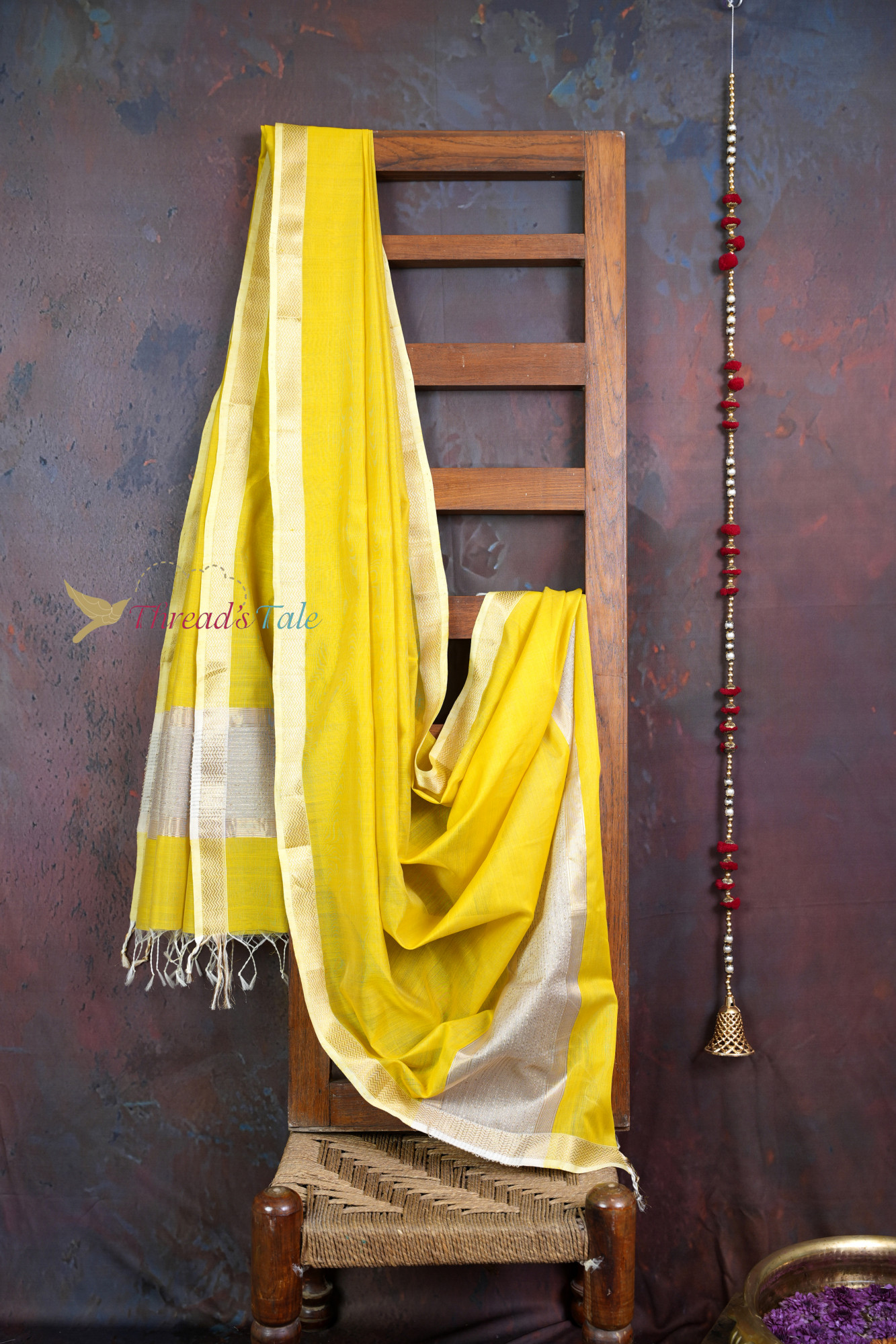 Handwoven Mustard Yellow Dupatta With Jute Border