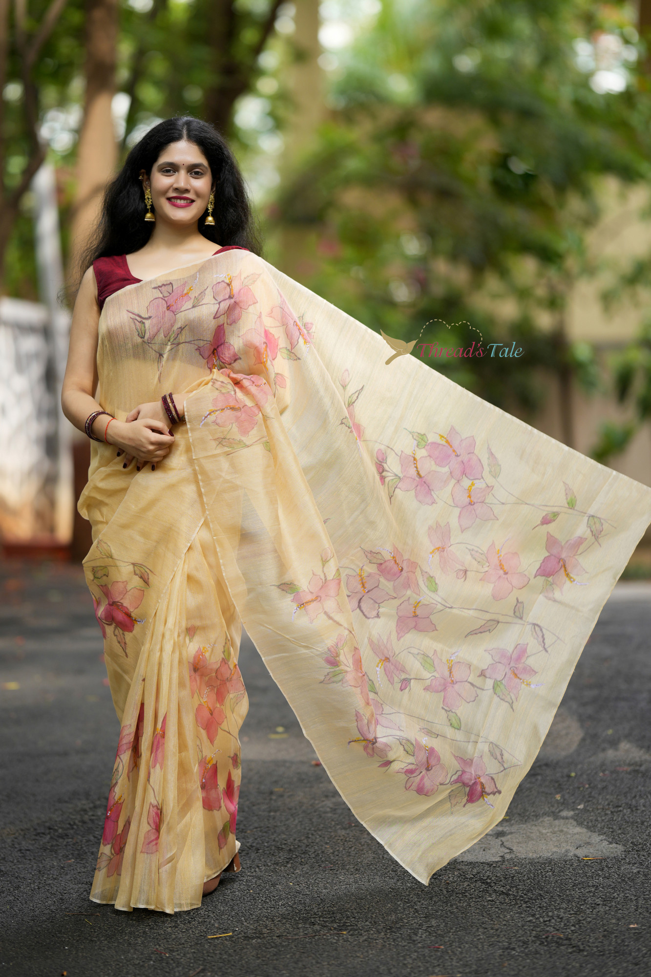 Tusser Organza Hand painted Saree