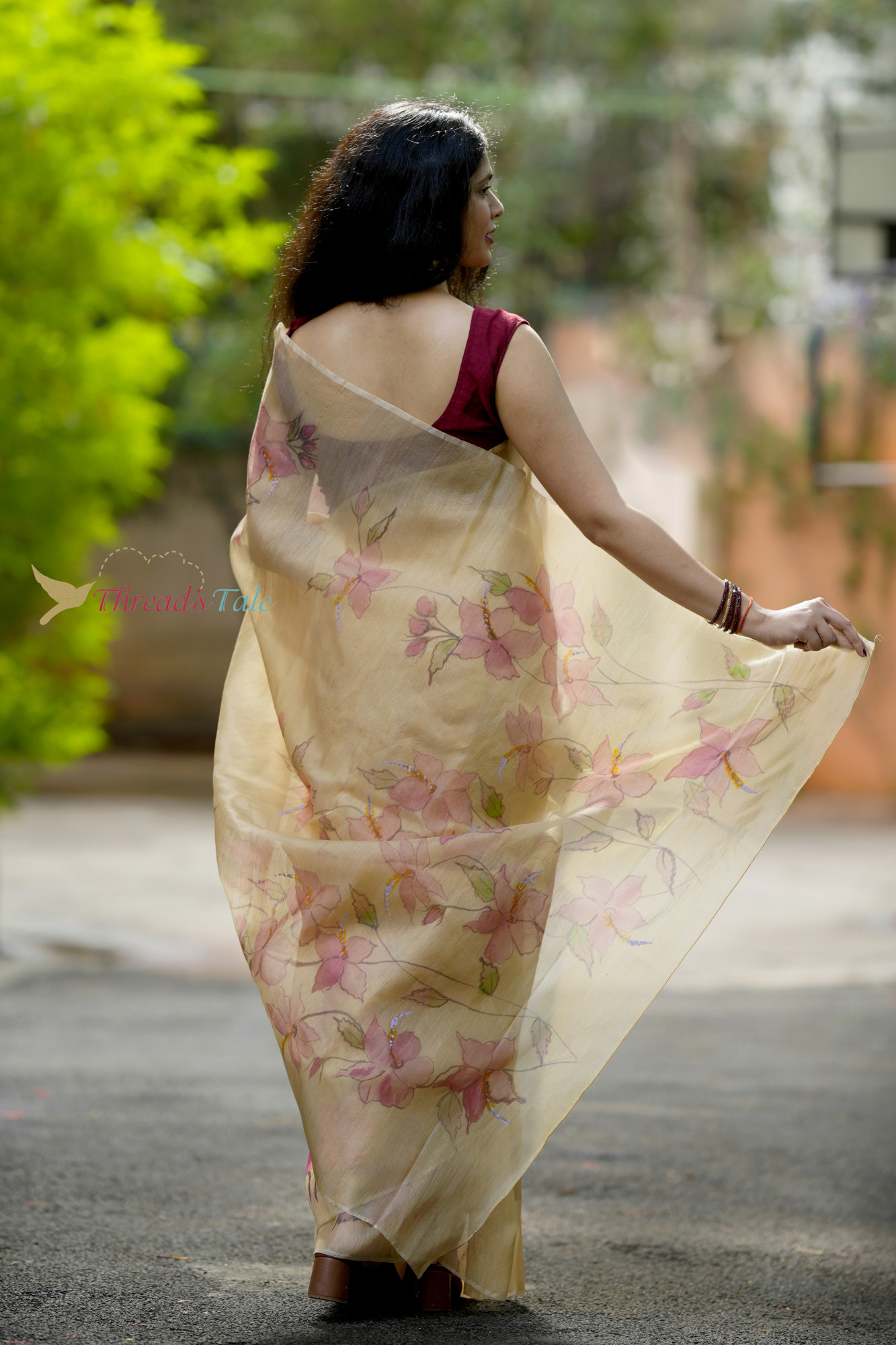Tusser Organza Hand painted Saree