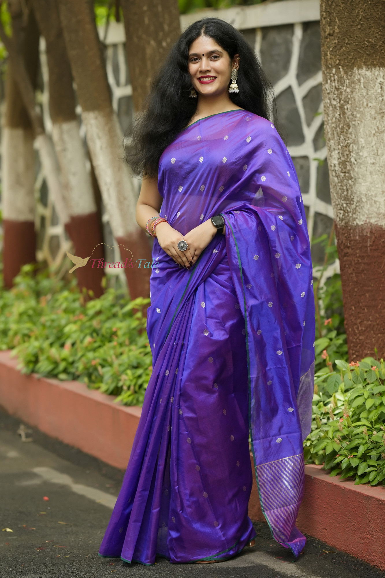 Dual Violet Handwoven Chanderi Silk Saree