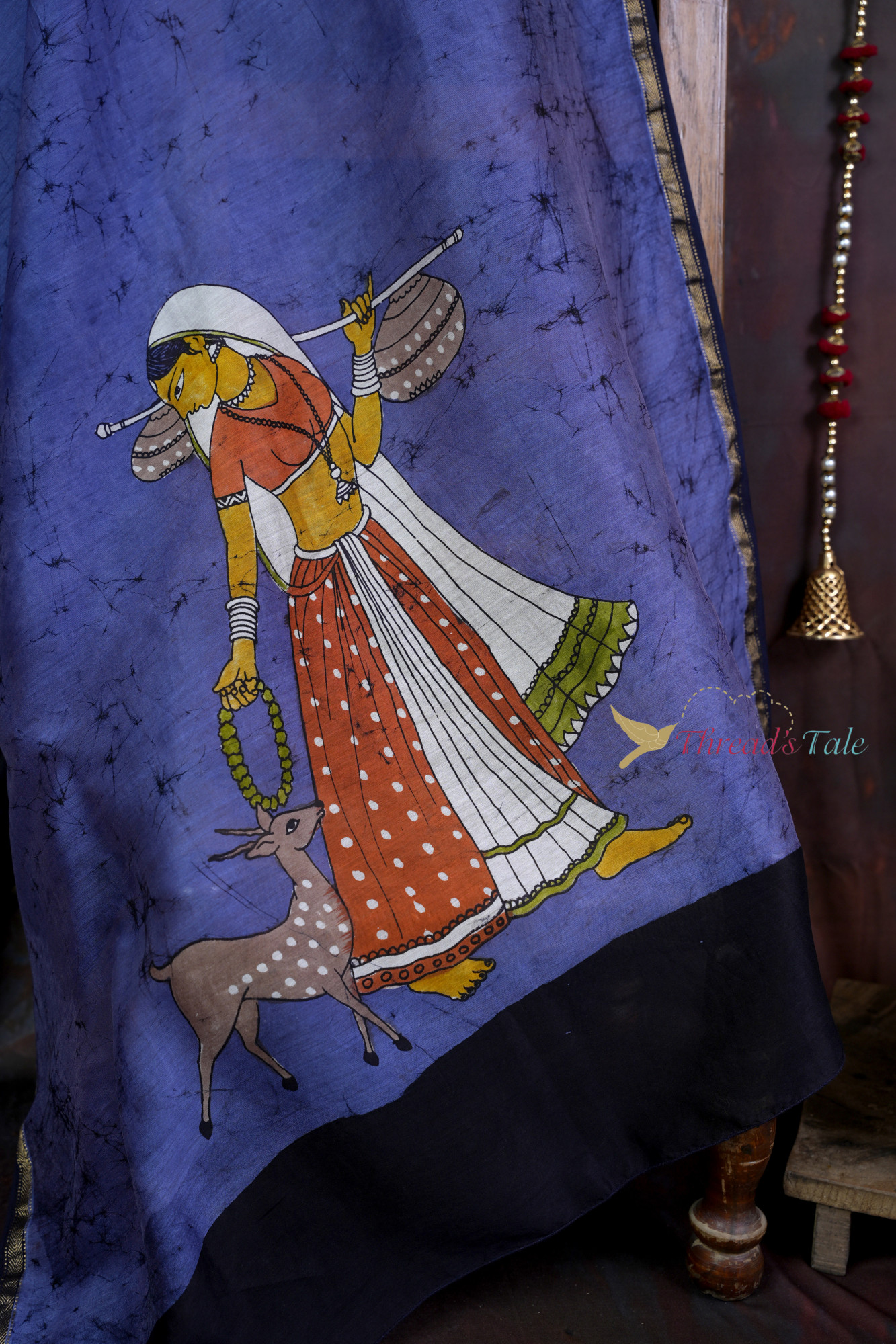 Handcrafted Blue Batik Dupatta With Maithili Design