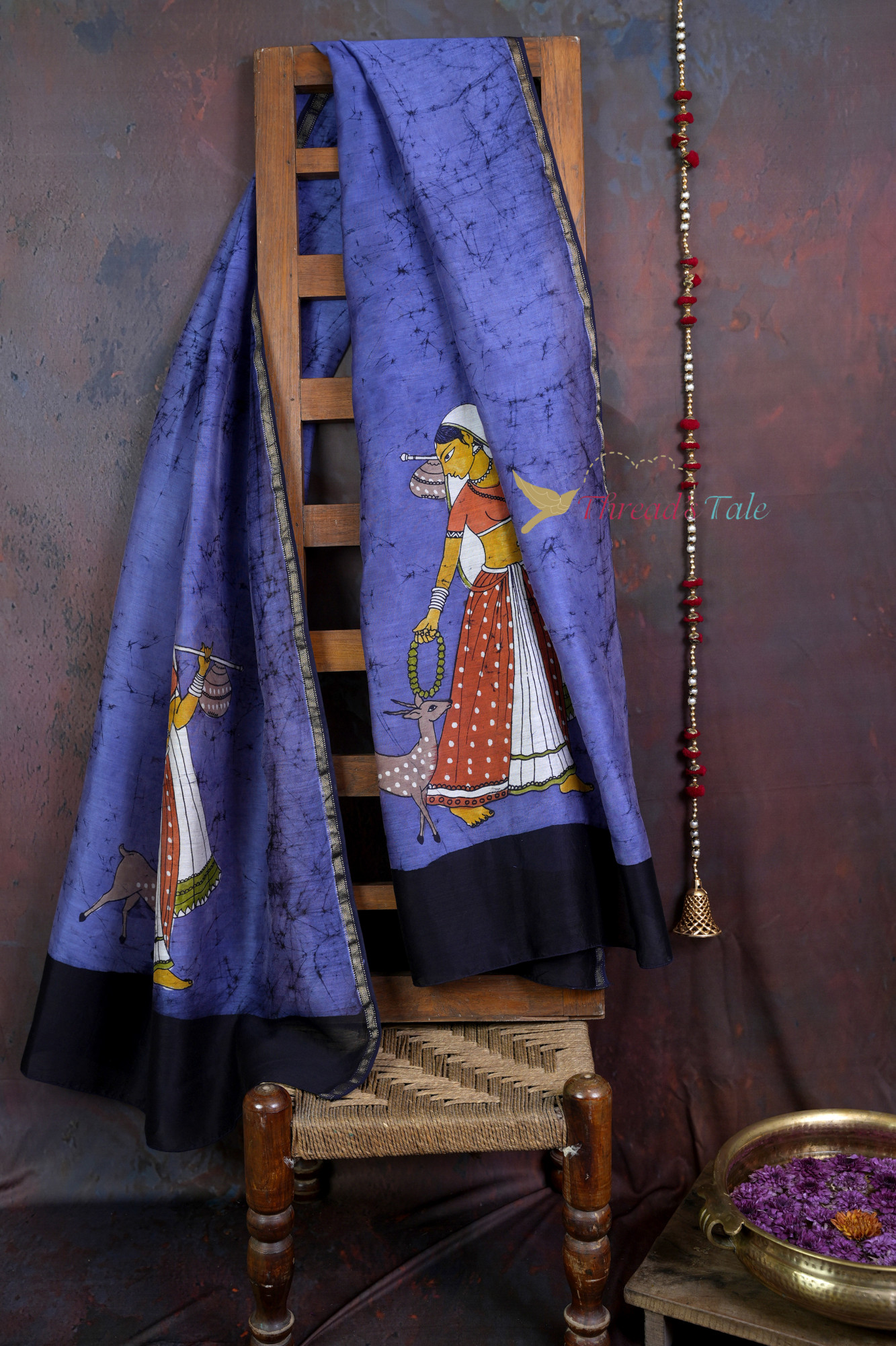Handcrafted Blue Batik Dupatta With Maithili Design