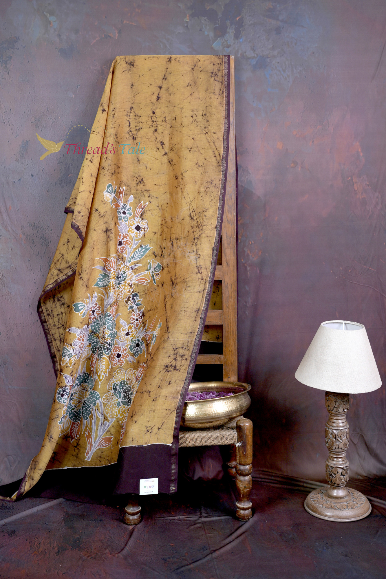 Handcrafted Mustard Batik Dupatta With Floral Design