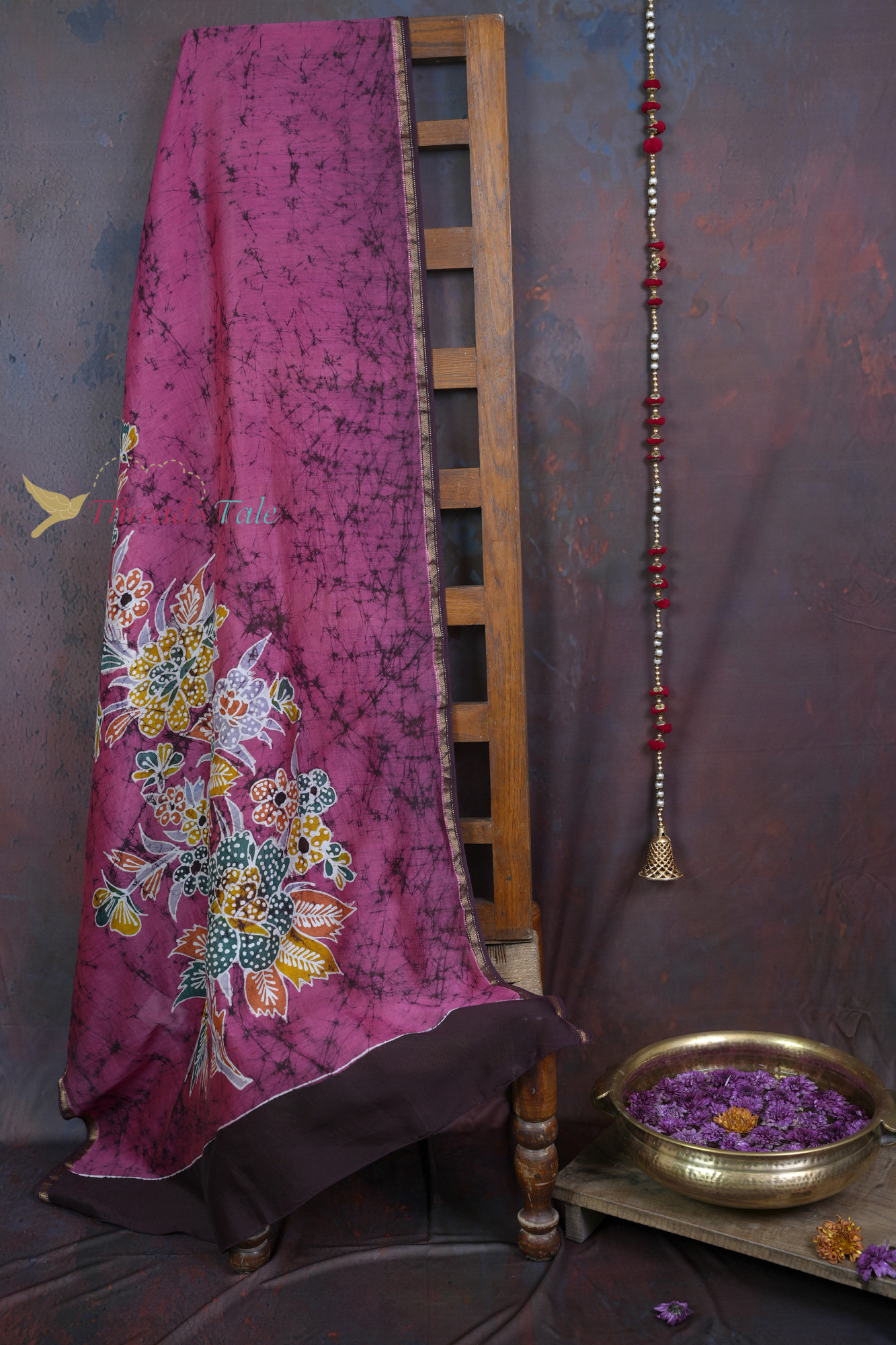 Handcrafted Pink Batik Dupatta With Floral Design