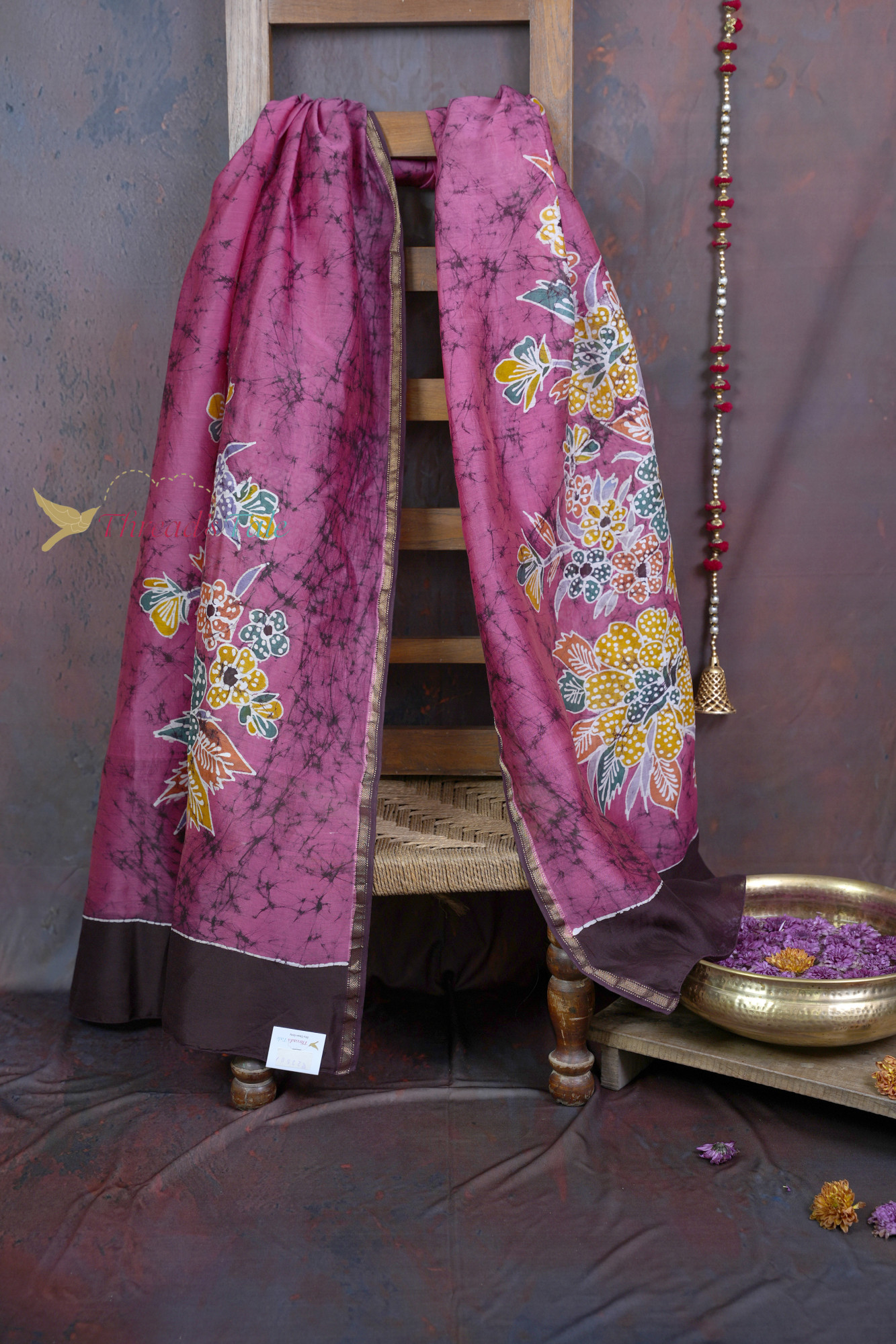 Handcrafted Pink Batik Dupatta With Floral Design