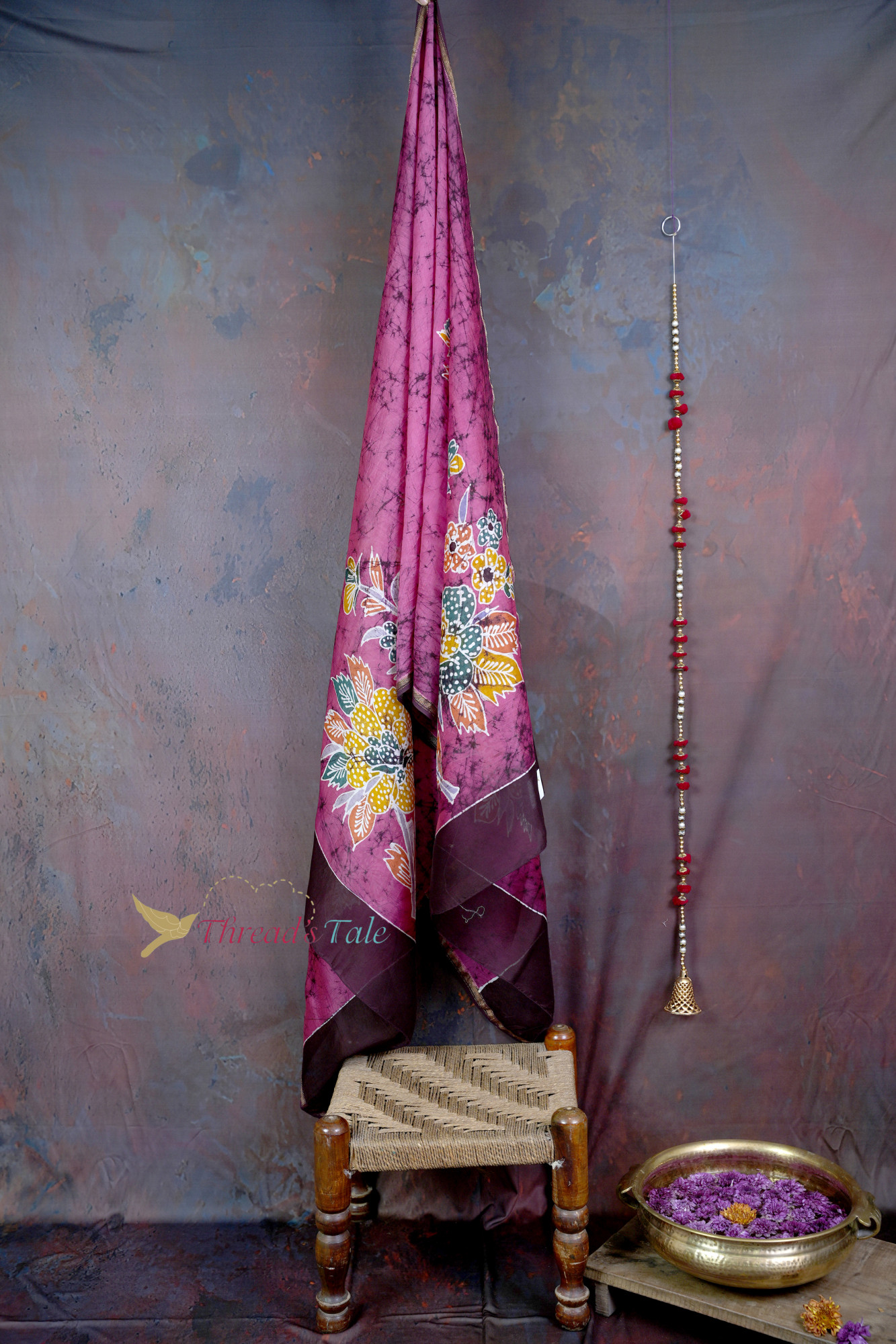 Handcrafted Pink Batik Dupatta With Floral Design