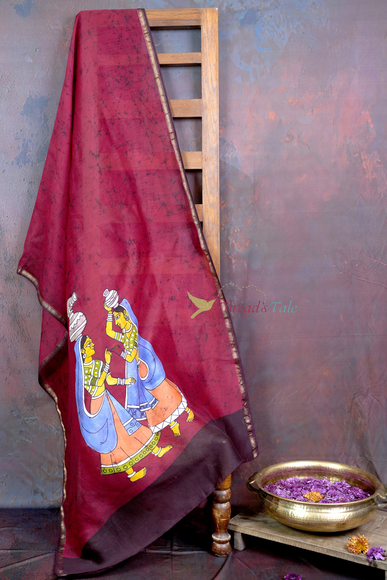 Handcrafted Red Batik Dupatta With Panihari Design