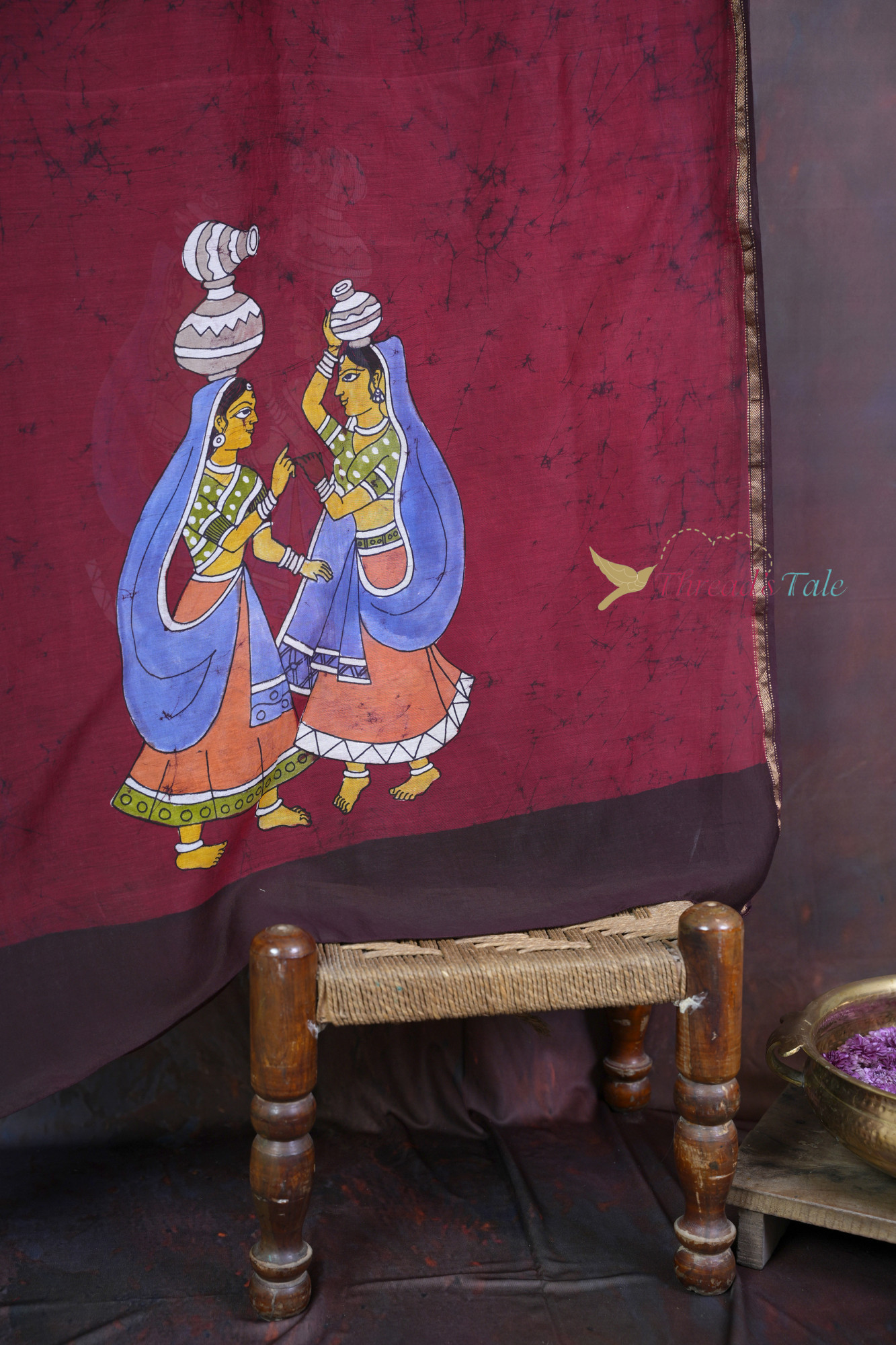 Handcrafted Red Batik Dupatta With Panihari Design