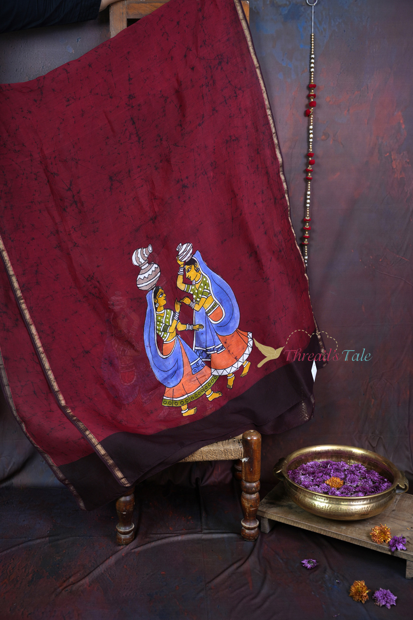 Handcrafted Red Batik Dupatta With Panihari Design