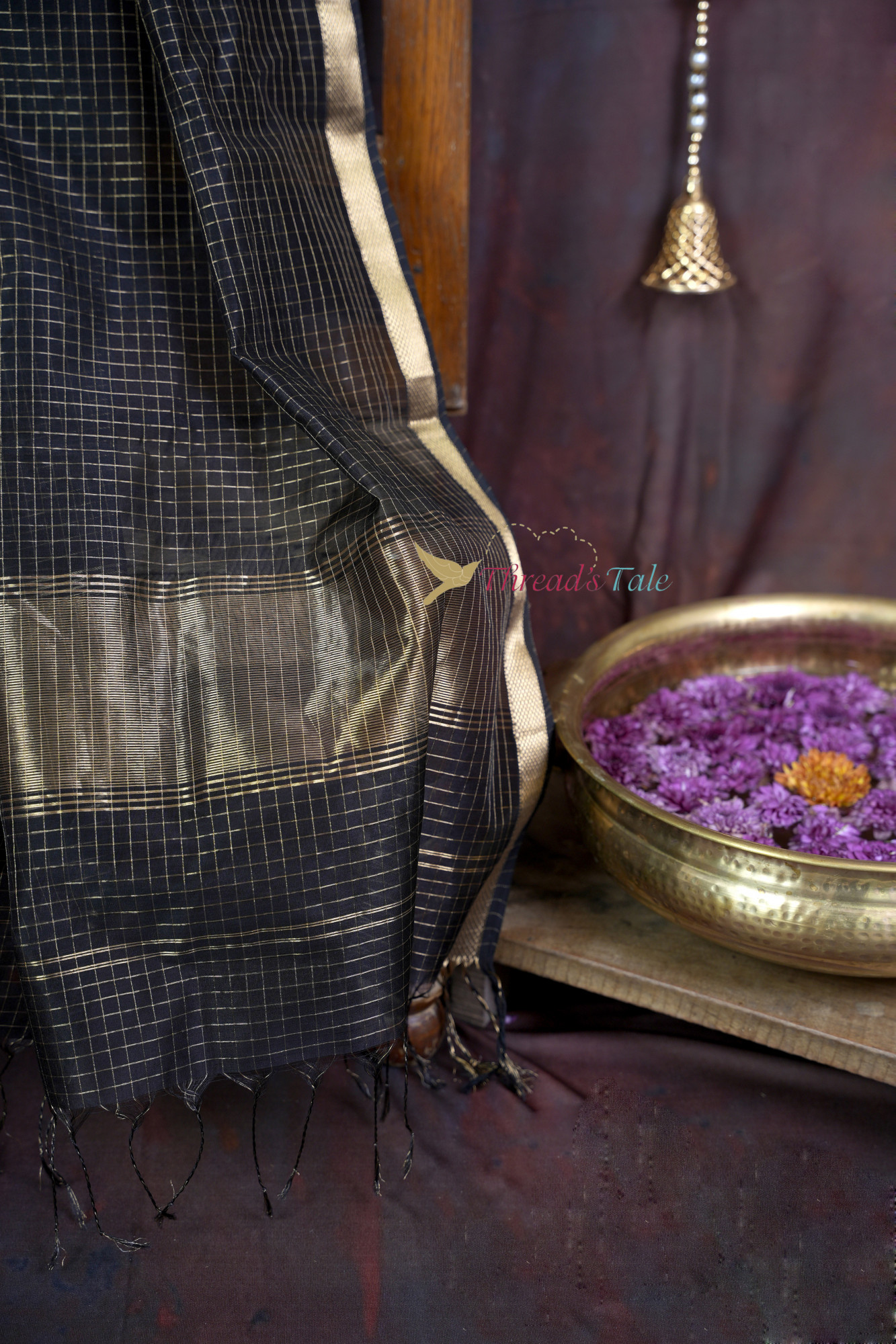 Handwoven Black Tissue Checks Dupatta