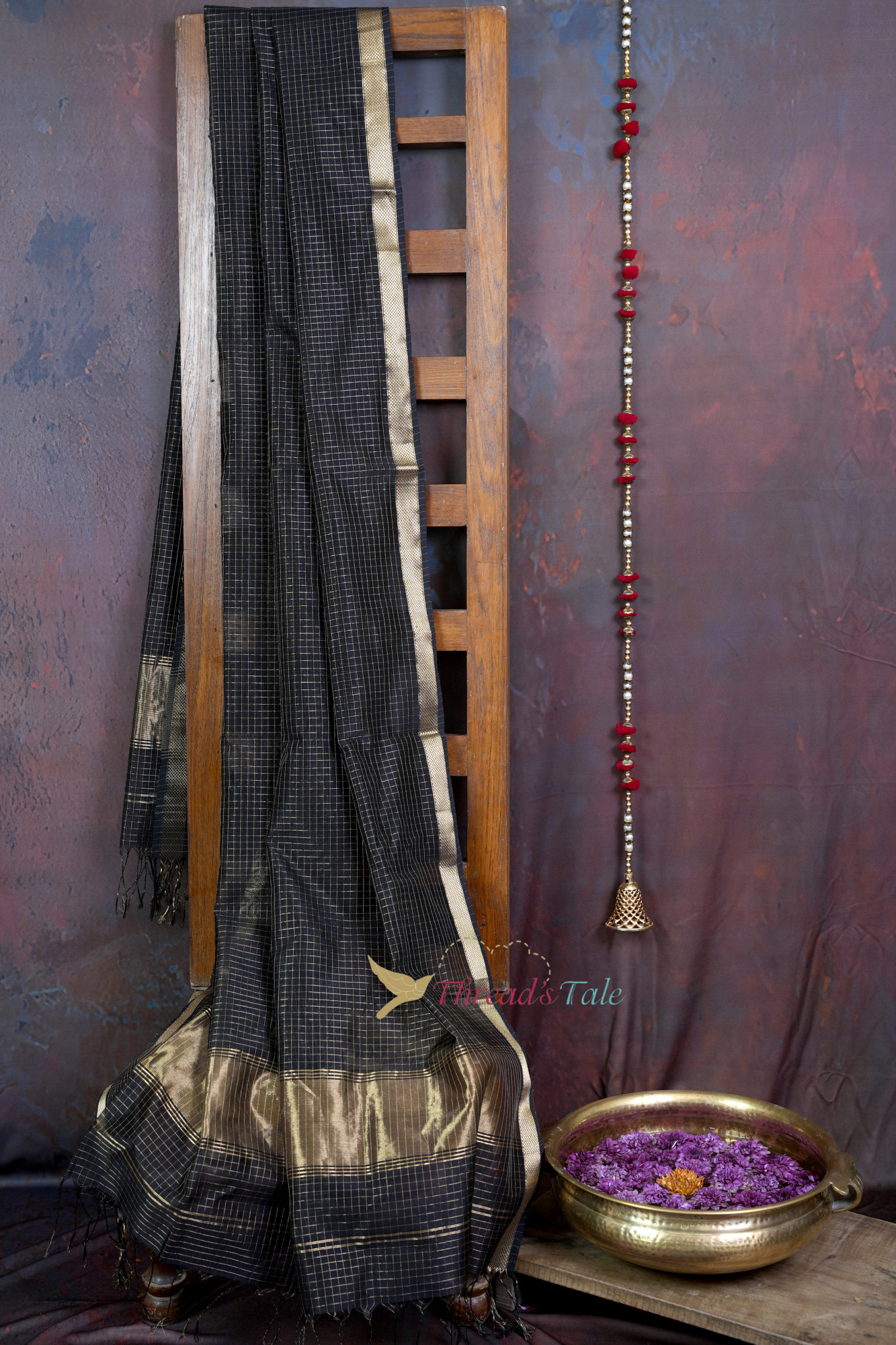 Handwoven Black Tissue Checks Dupatta