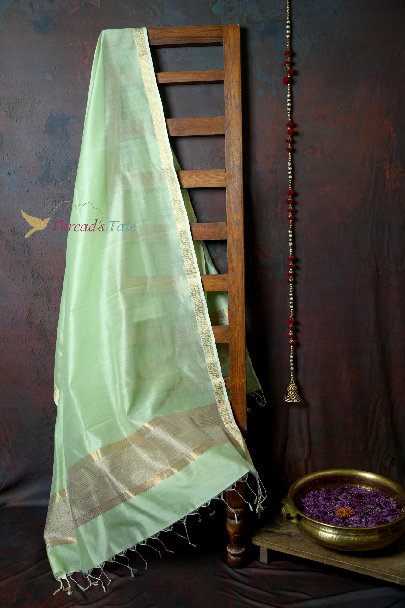 Handwoven Ocean Green Dupatta With Jute Border