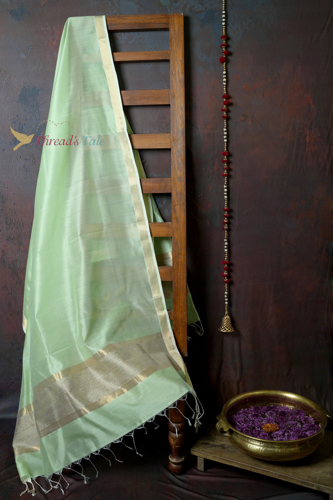 Handwoven Ocean Green Dupatta With Jute Border