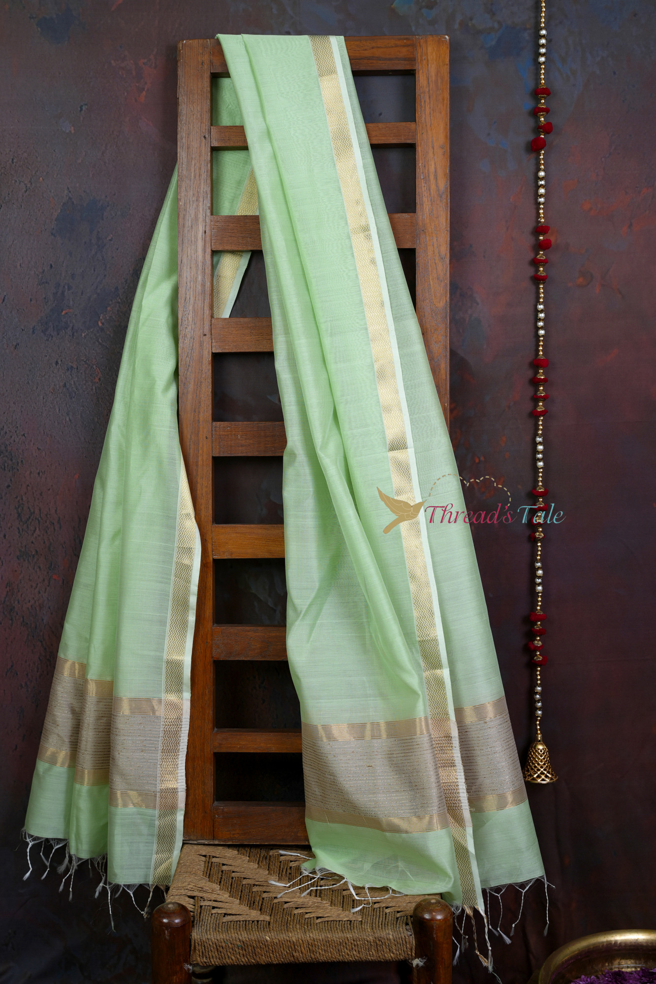 Handwoven Ocean Green Dupatta With Jute Border