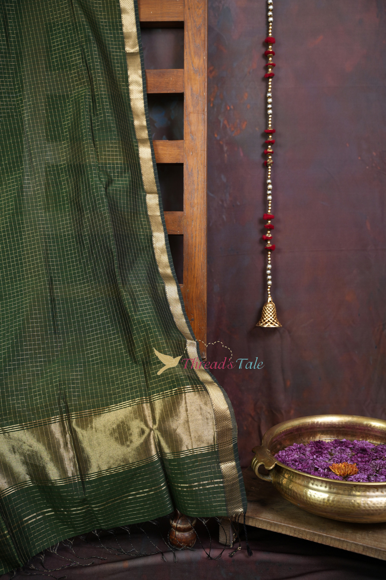 Handwoven Green Tissue Checks Dupatta