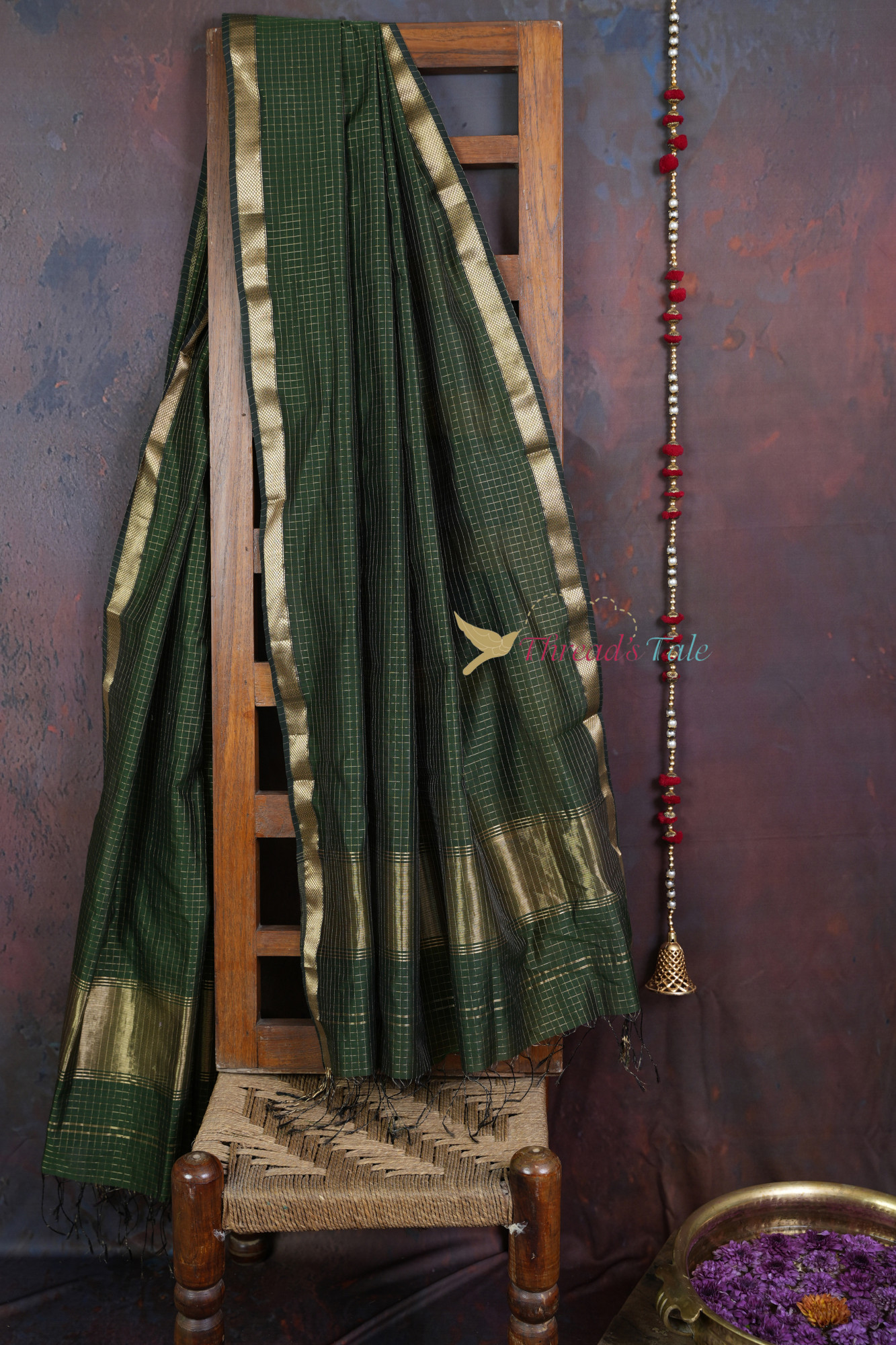 Handwoven Green Tissue Checks Dupatta