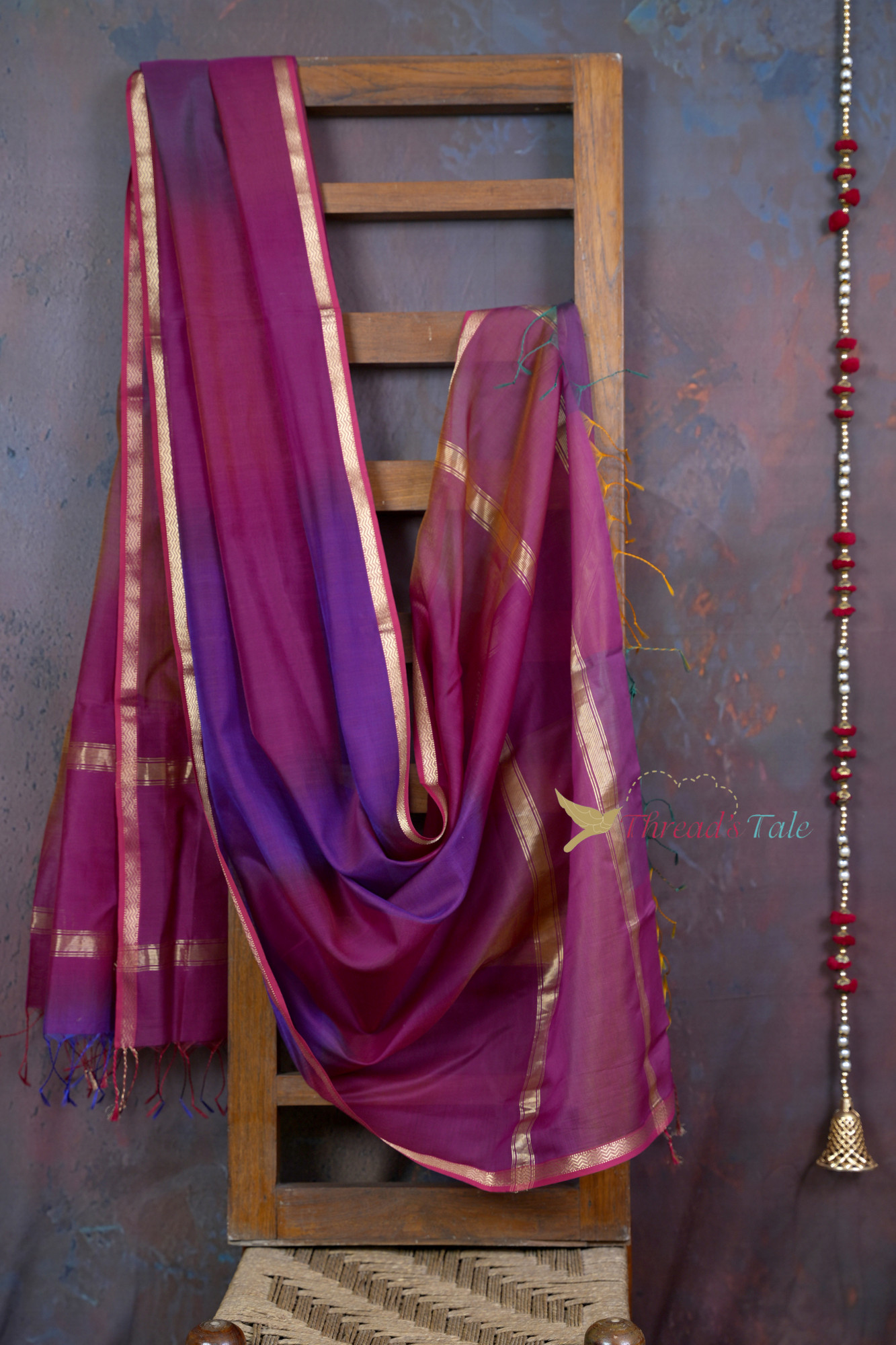 Handwoven Multishaded Dupatta with Tissue Border