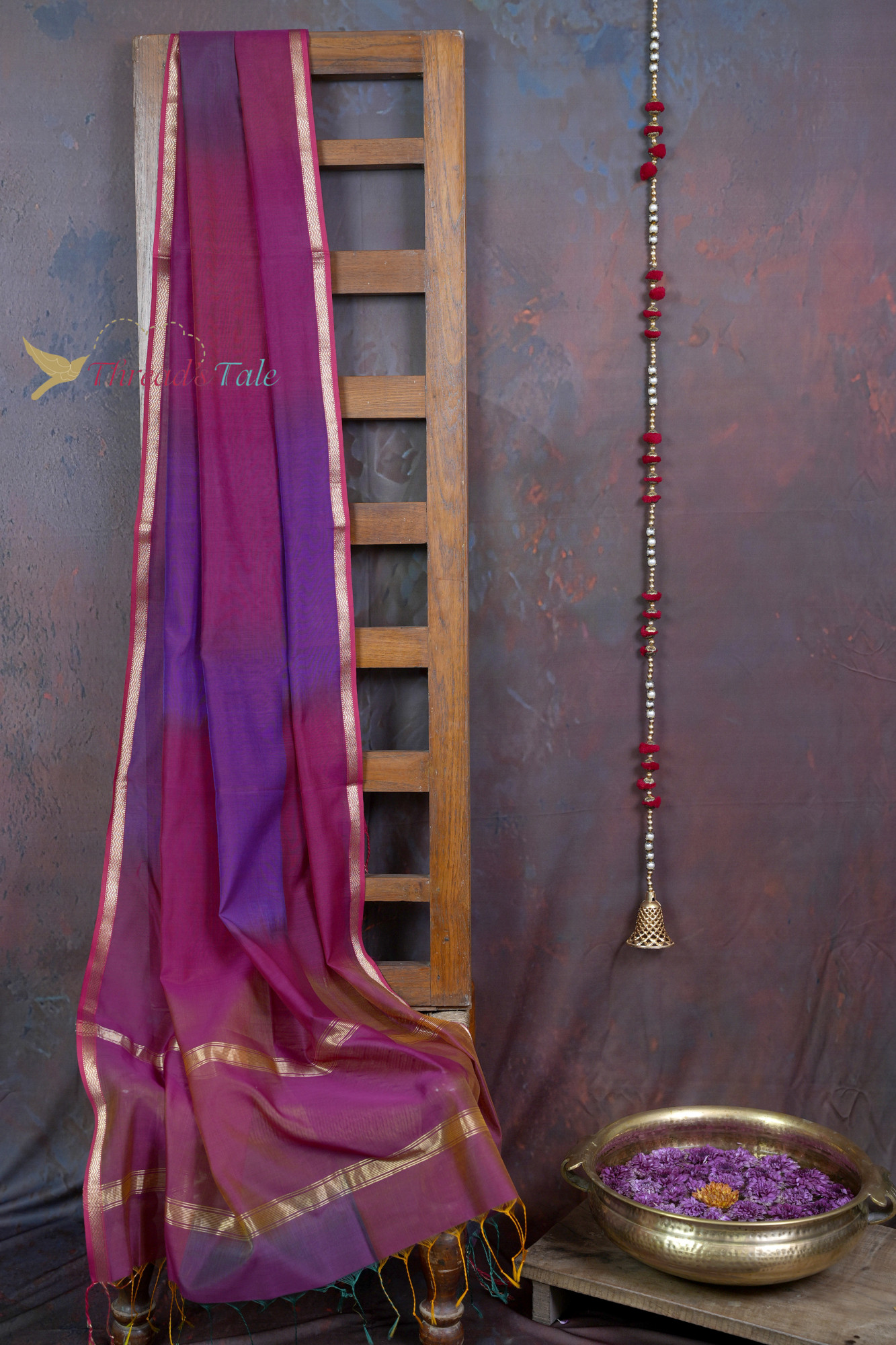 Handwoven Multishaded Dupatta with Tissue Border