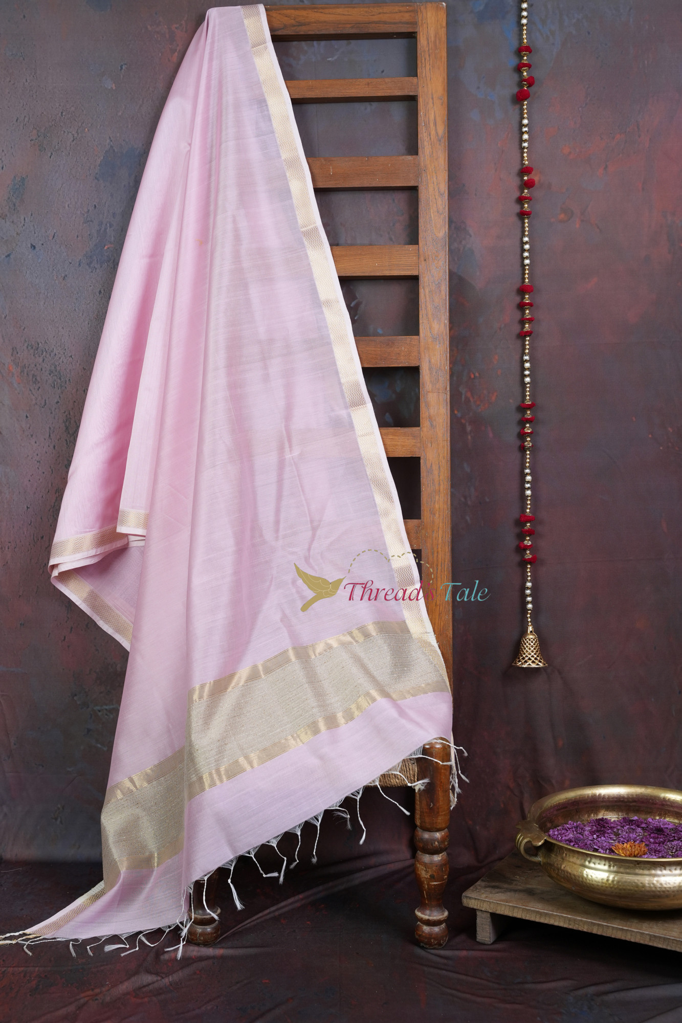 Handwoven Soft Pink Dupatta With Jute Border