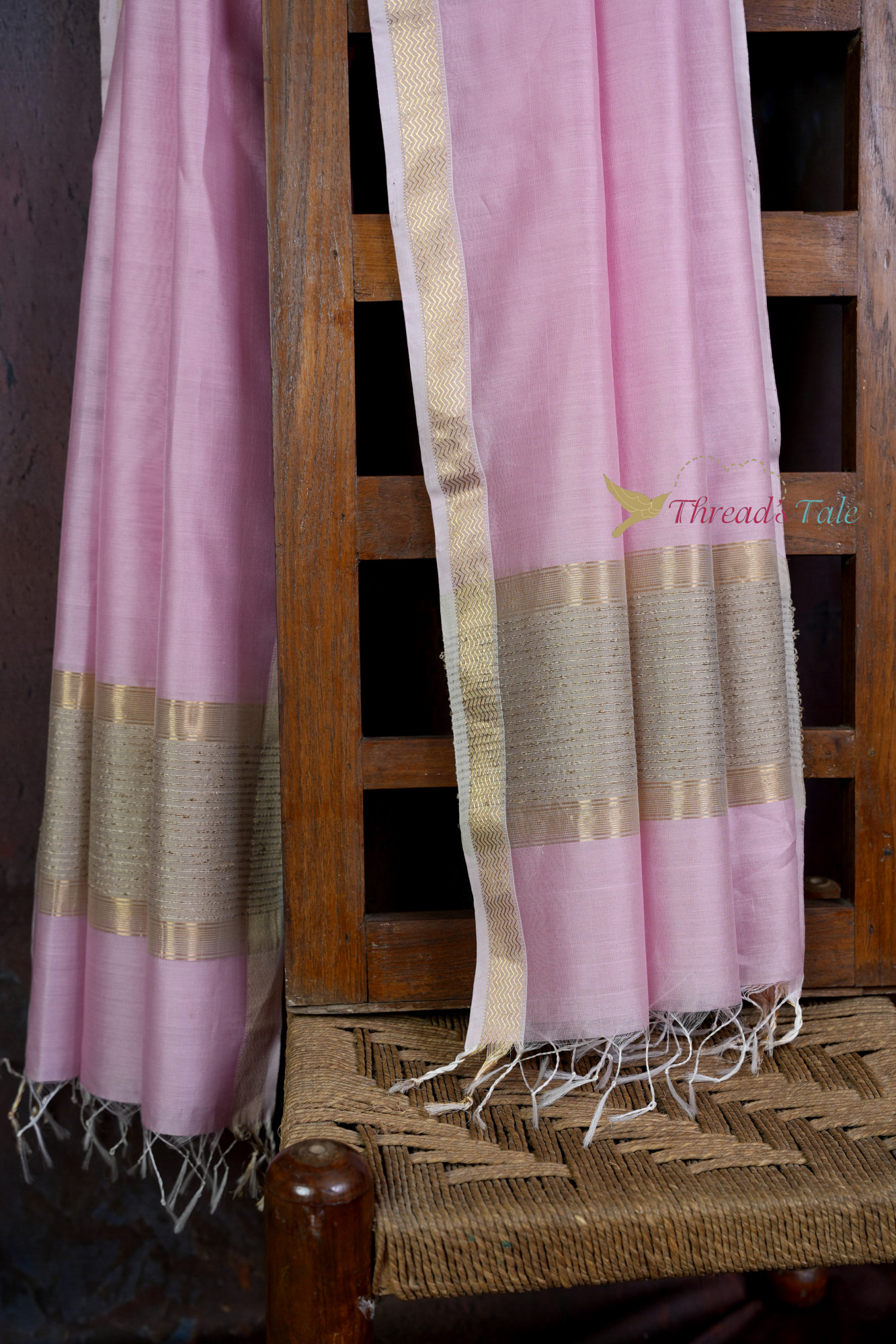 Handwoven Soft Pink Dupatta With Jute Border