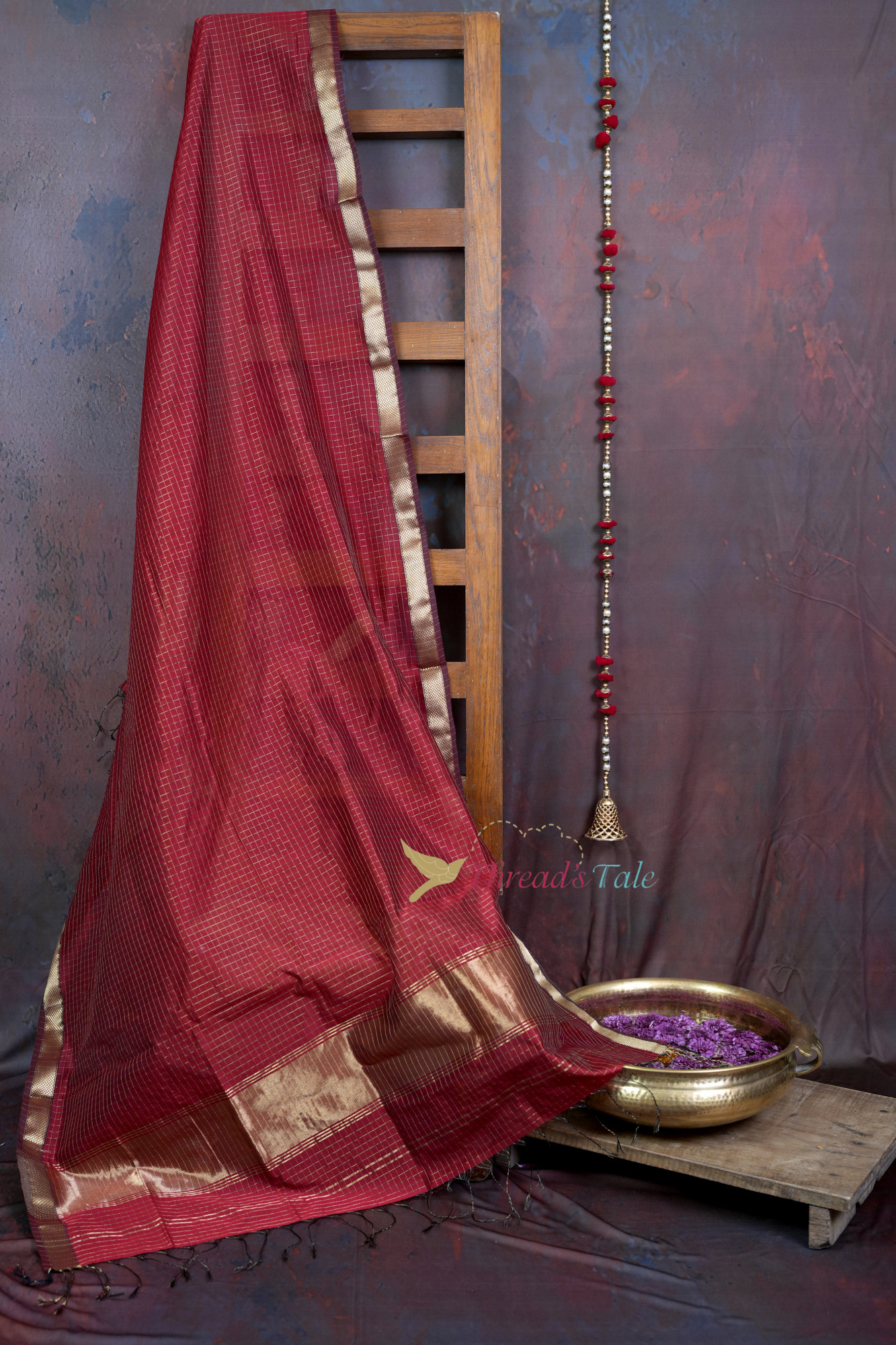 Handwoven Red Tissue Checks Dupatta