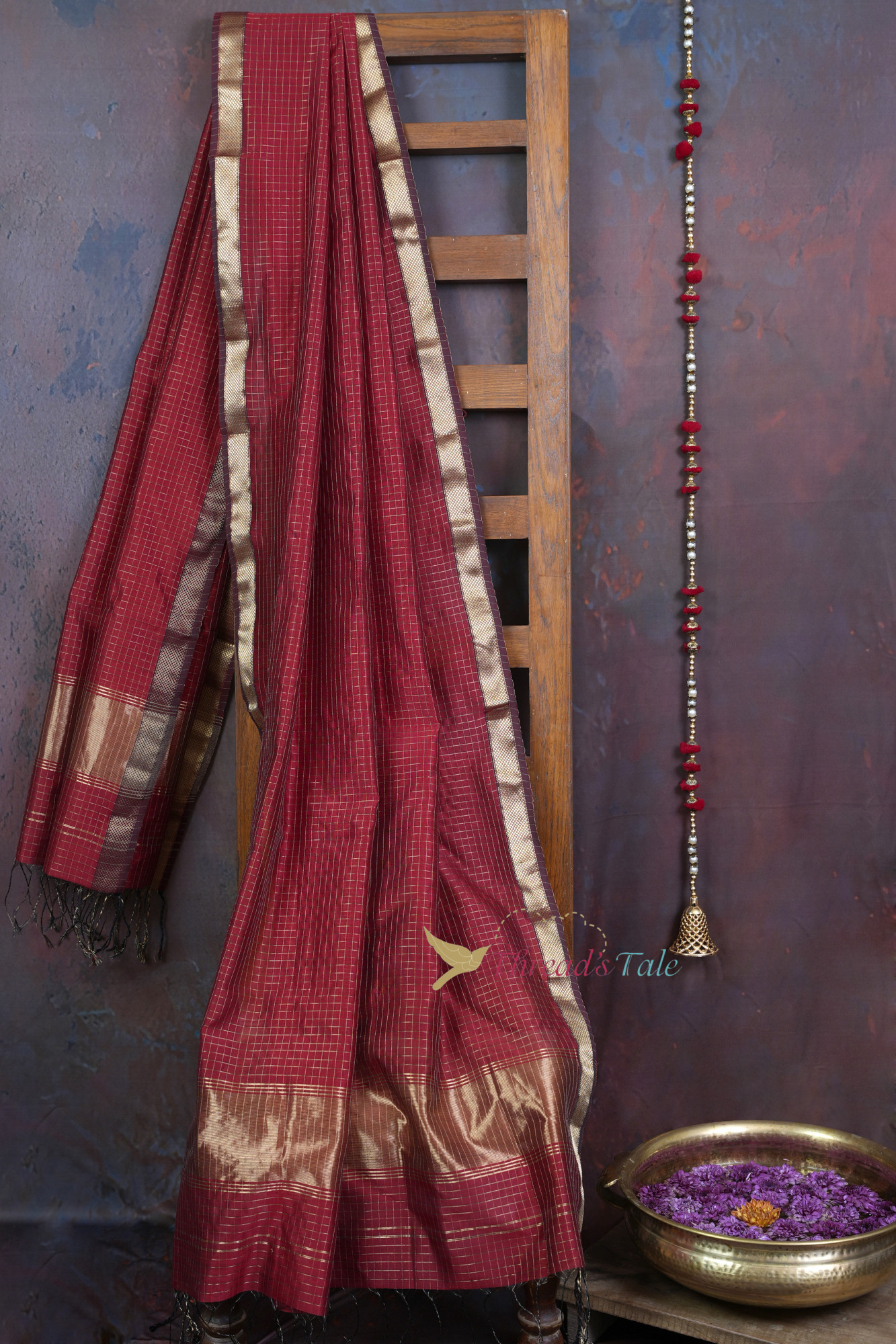 Handwoven Red Tissue Checks Dupatta